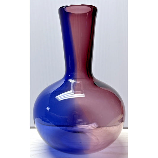 MCM Poland Art Glass Vase Abstract Dual Color Purple Amethyst Blue As-Is