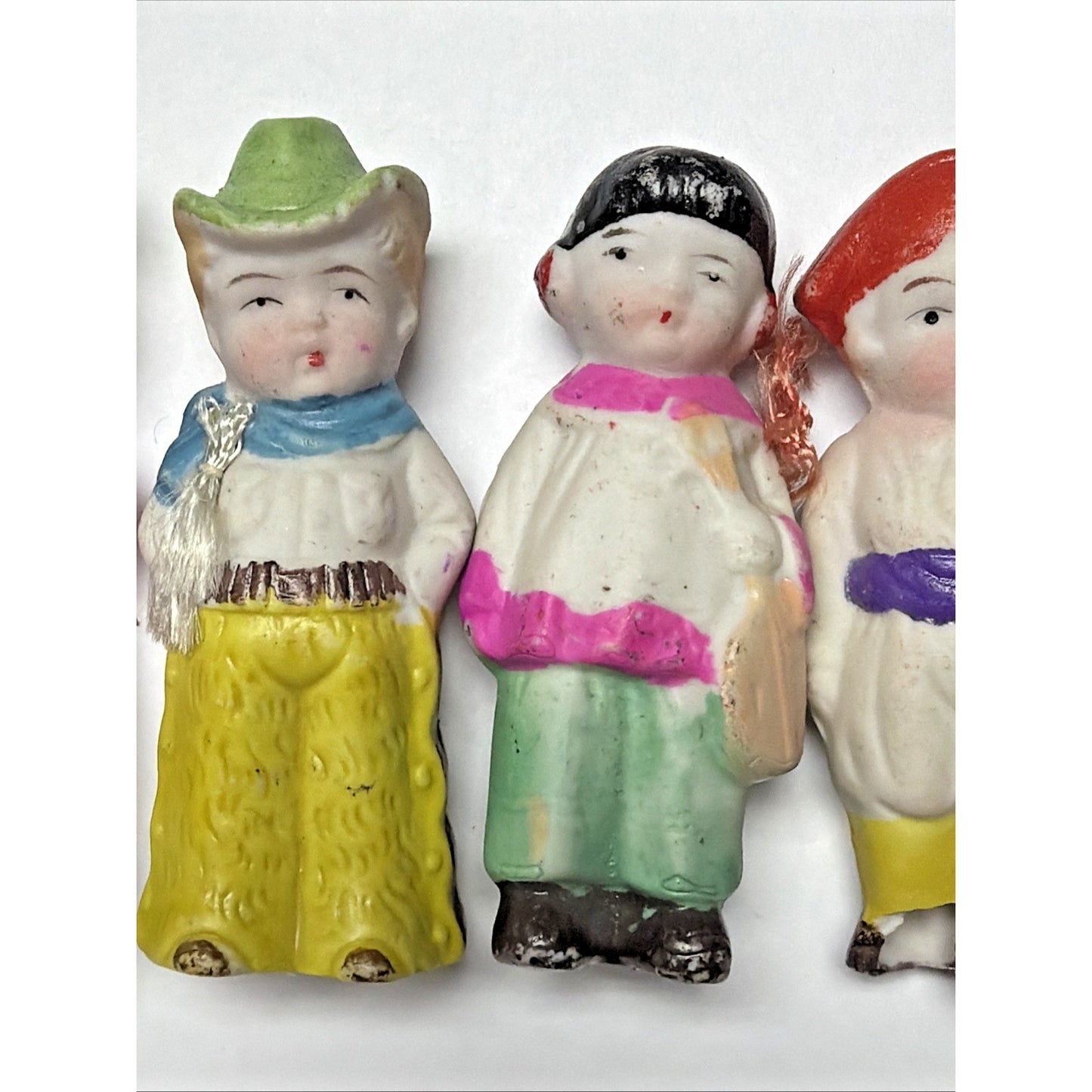 Old Lot of 8 Bisque Porcelain Penny Dolls Foreign Dolls Made in Japan As Is