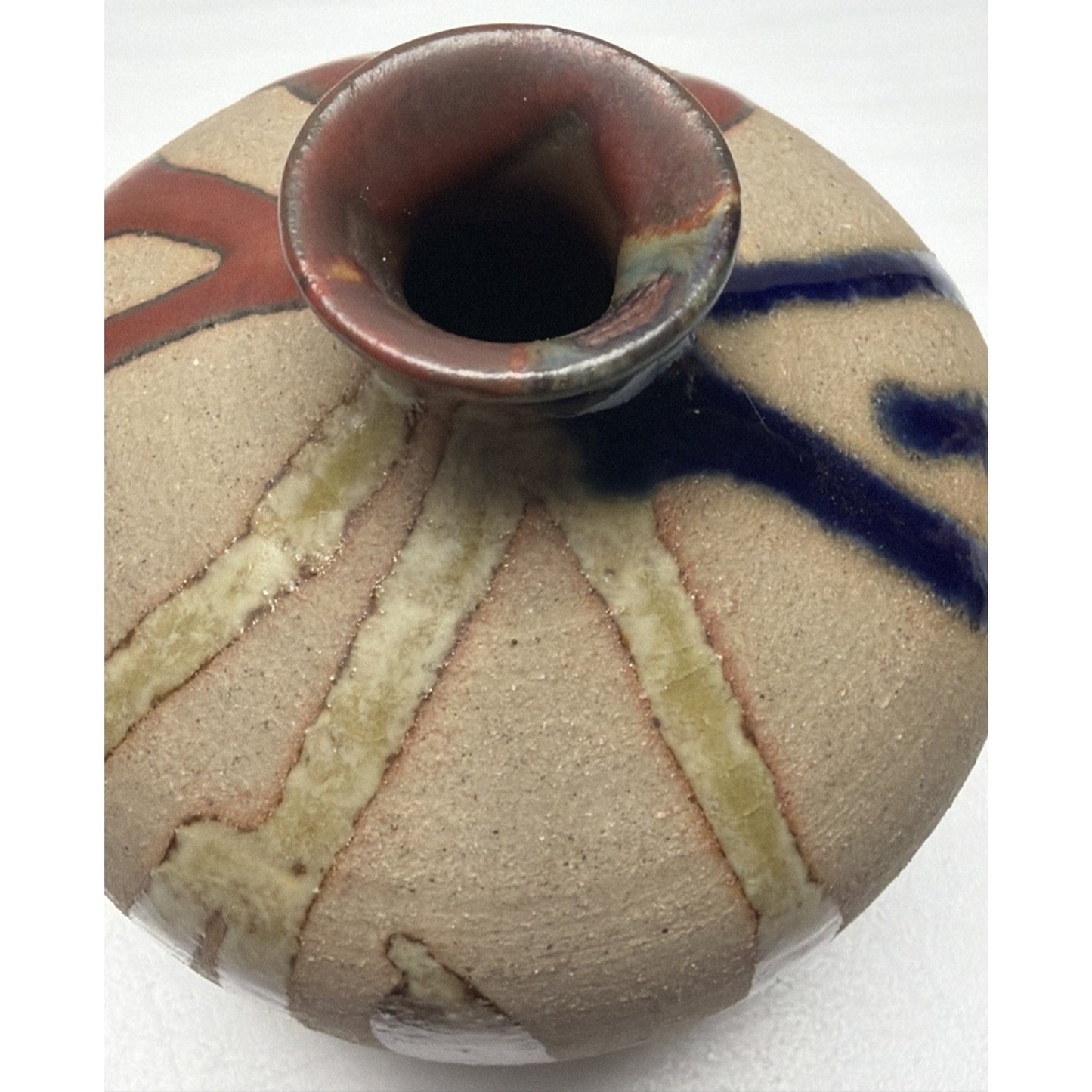 Mid Century OMC Japan Pottery Weed Pot Vase Mini Glazed Abstract Stripes