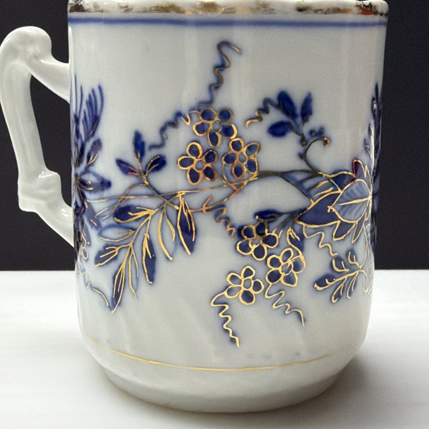 Antique Lot of 4 Flow Blue Hand Painted Blue Onion Ring Mugs Cups C Handle As Is