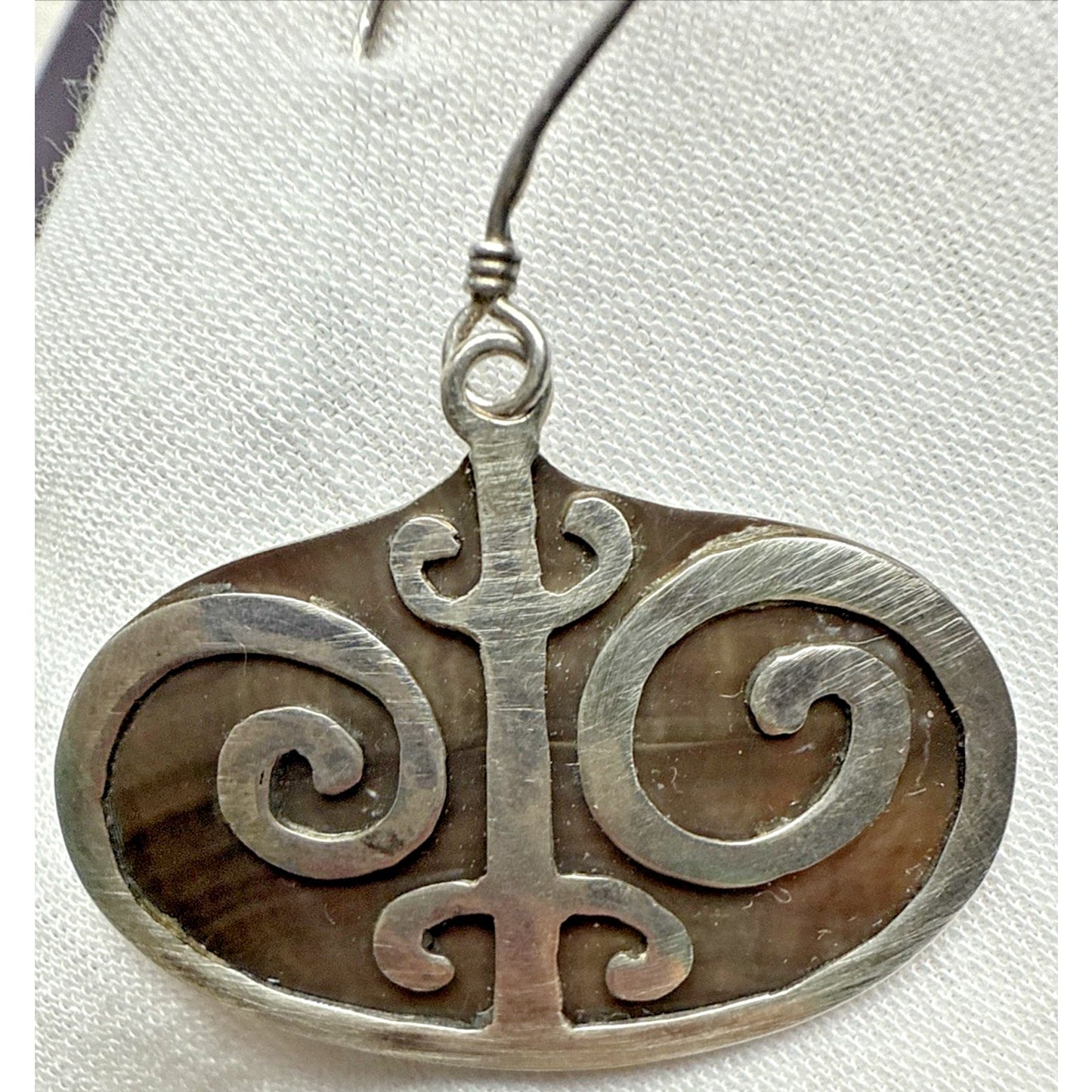 Vintage Sterling Silver Overlay Shell Nacre Earrings Large Ornate Filigree