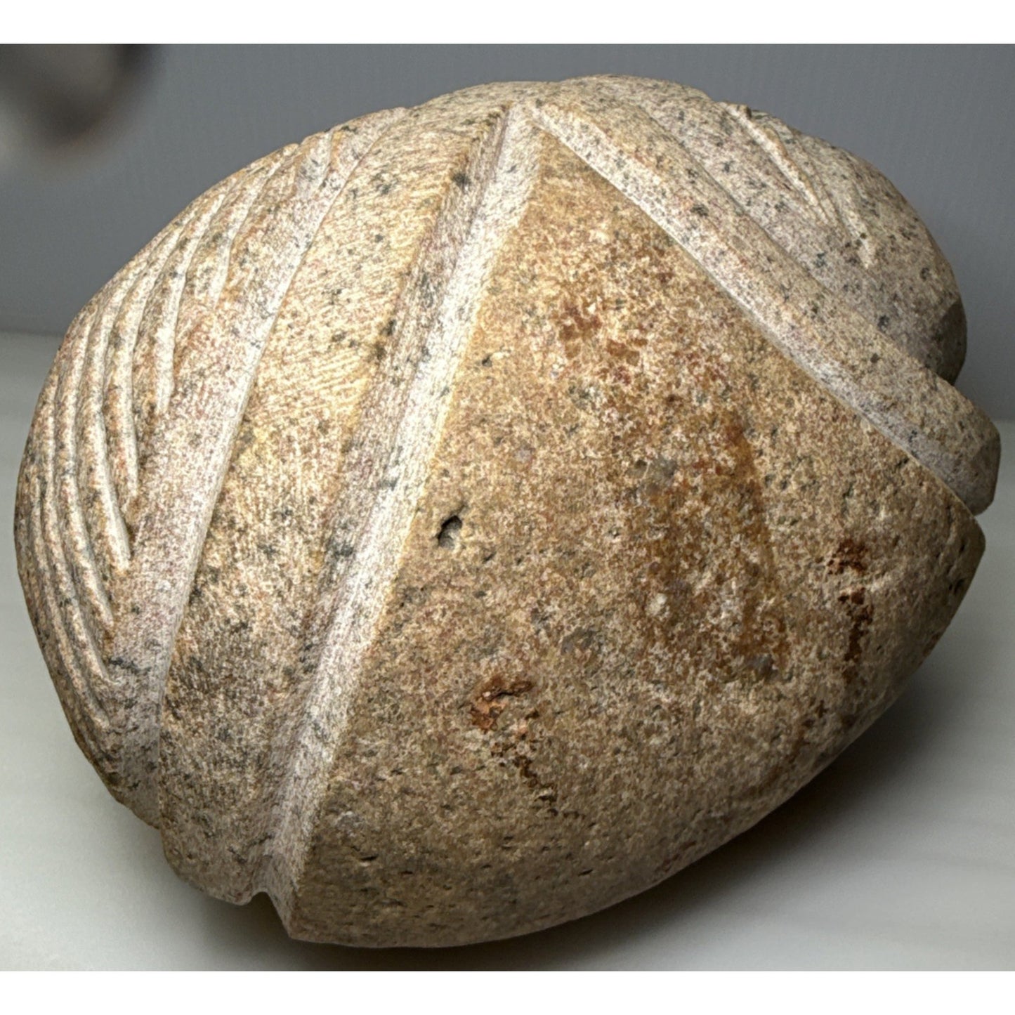 Vintage Native American Carved Stone Rock Indian Head Chief Signed Symbols