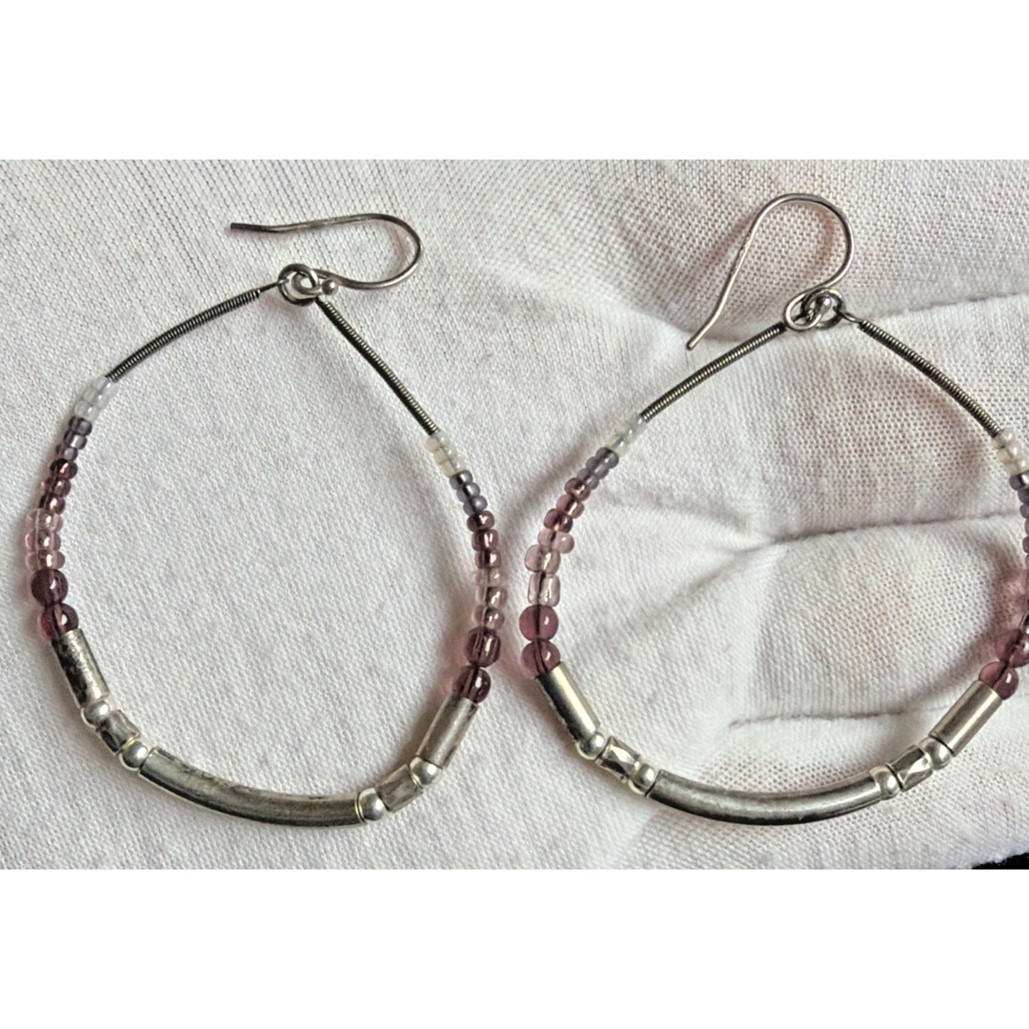 Retired Silpada Sterling Silver Glass Beaded Loop Purple Panache Earrings W2771