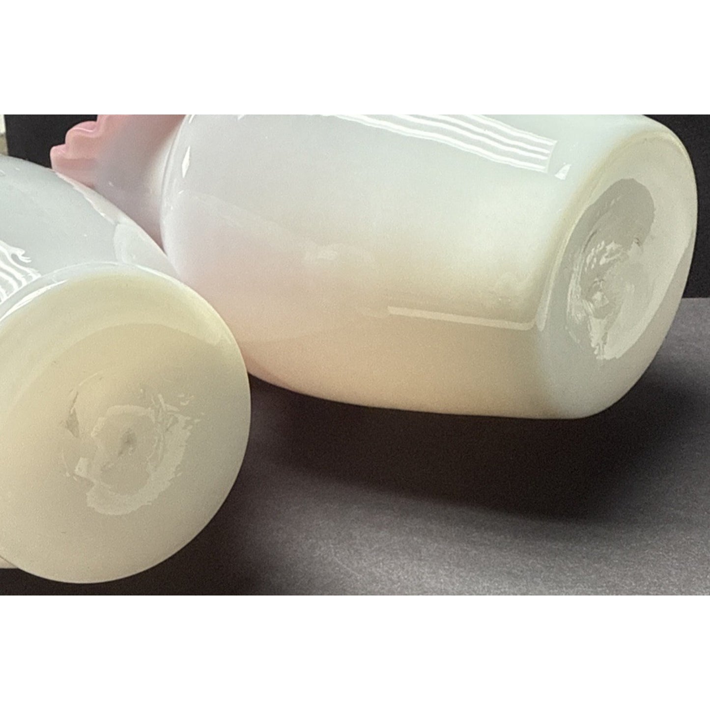 Victorian Lot of 3 Peachblow Glass Crimped Rim Pink White Vases As-Is