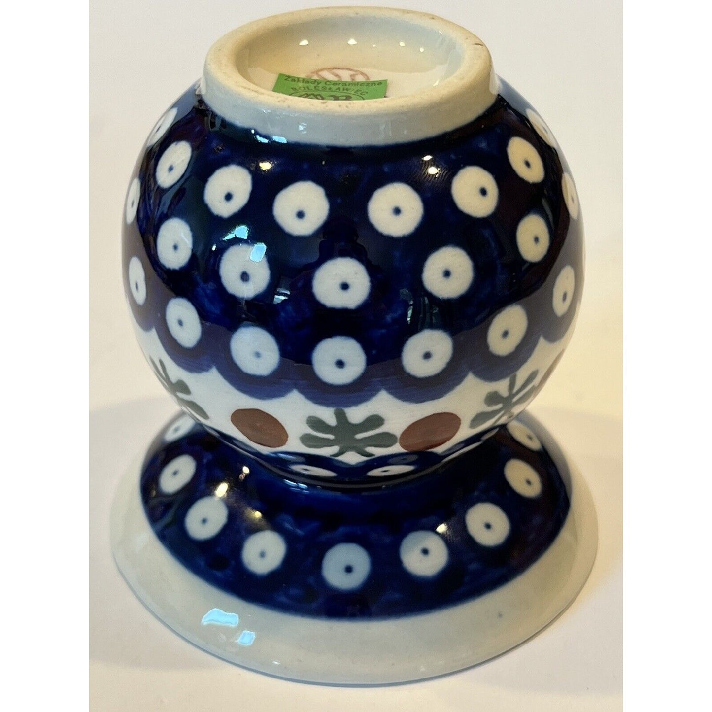 Boleslawiec Hand Made Polish Pottery Vase Blue Flared Rim Peacock Mosquito