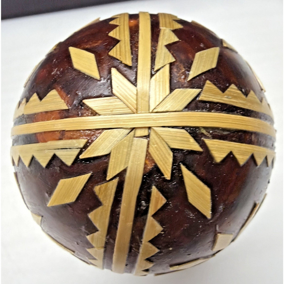 Pysanka Wooden Easter Egg Ukrainian Pysanky Carved Straw Starburst Trypillian