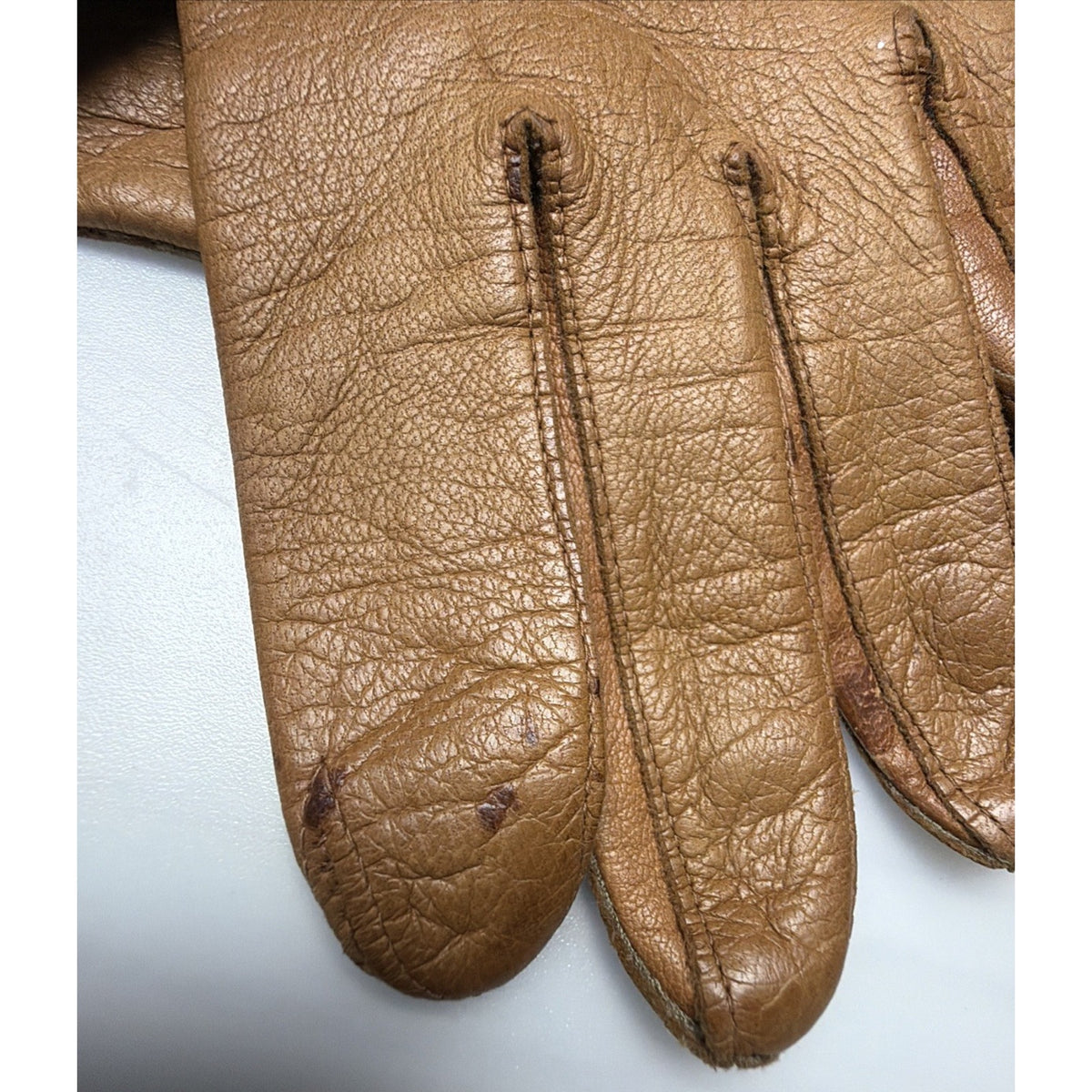Vintage Womens Atkins Italy Caramel Leather Gloves Silk Lined As Is Sz 7.5 As Is