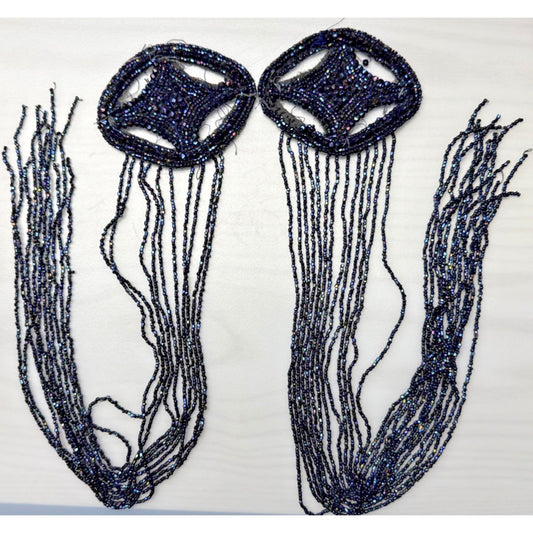 Antique Lot of 2 Black Victorian Mourning Applique Beaded Iridescent Long As Is