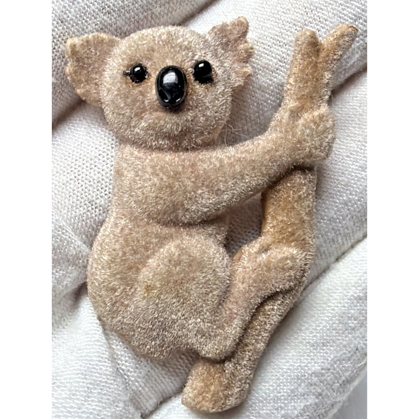 Vintage Flocked Koala Bear Pin Brooch Black Brown