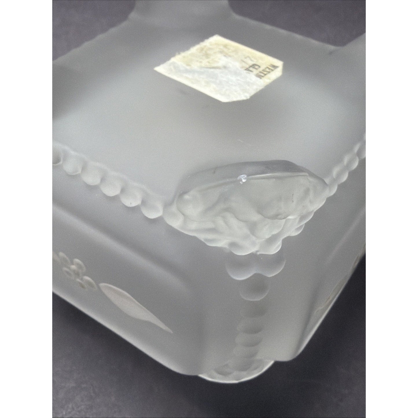 Vtg Westmoreland Frosted Satin Glass Beaded Rim Trinket Vanity Box Hand Painted