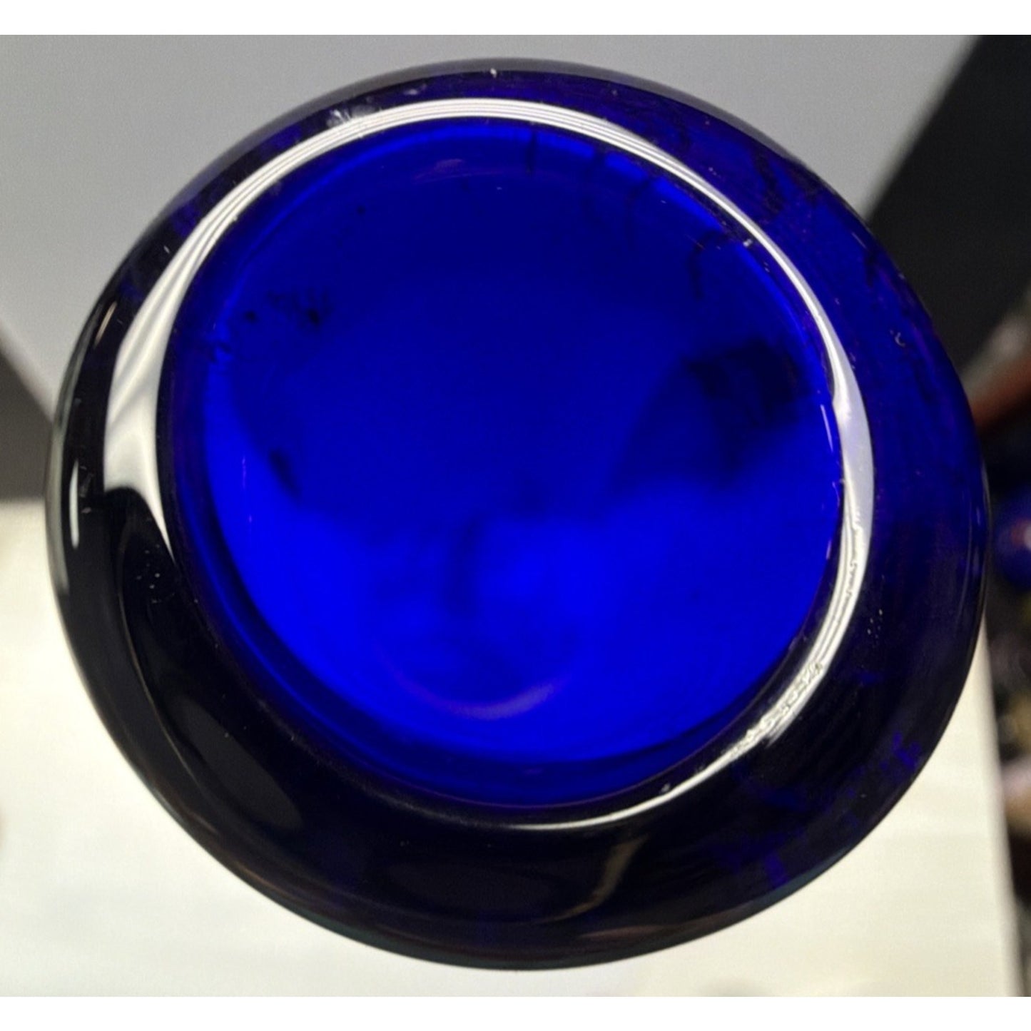 Vintage Cobalt Blue Glass Bent Long Goose Neck Bottle Decanter Vase As Is