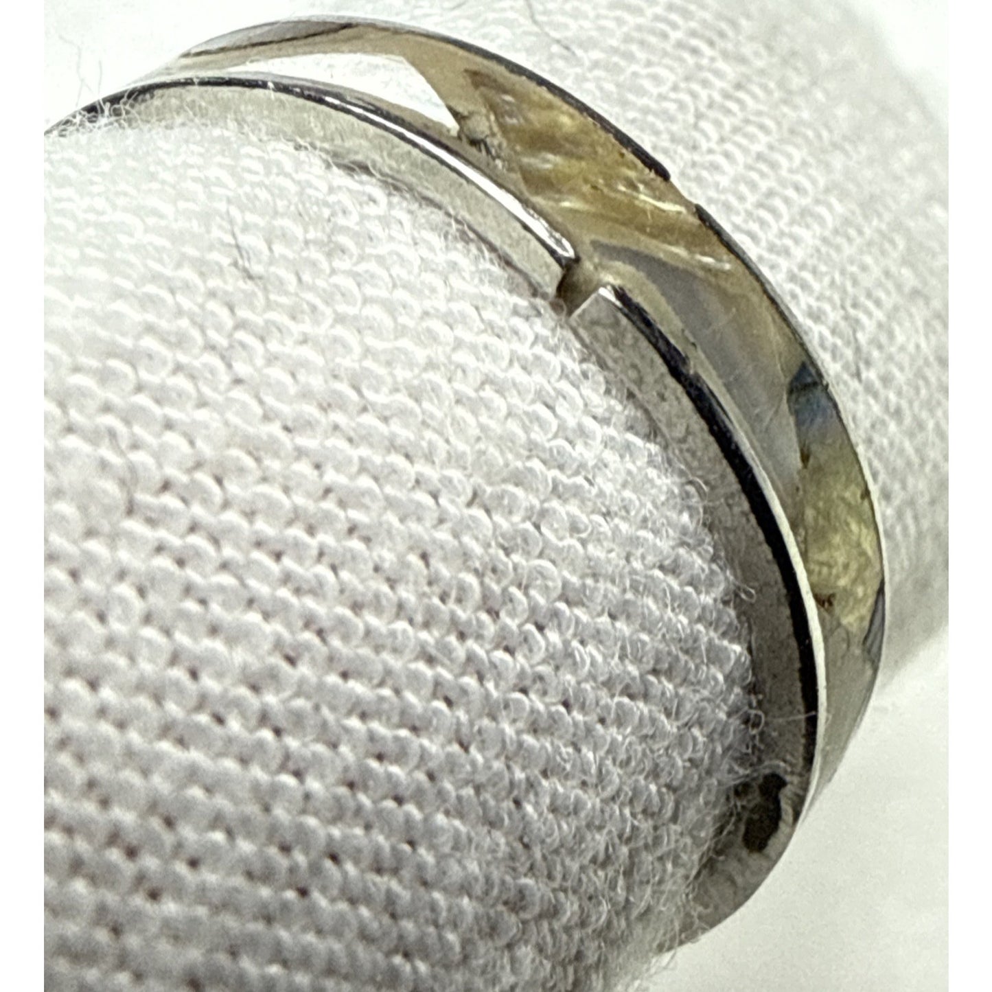 Vtg Southwest Sterling Silver Inlaid Mother of Pearl Ring Zig Zag Sz 5.5 As Is