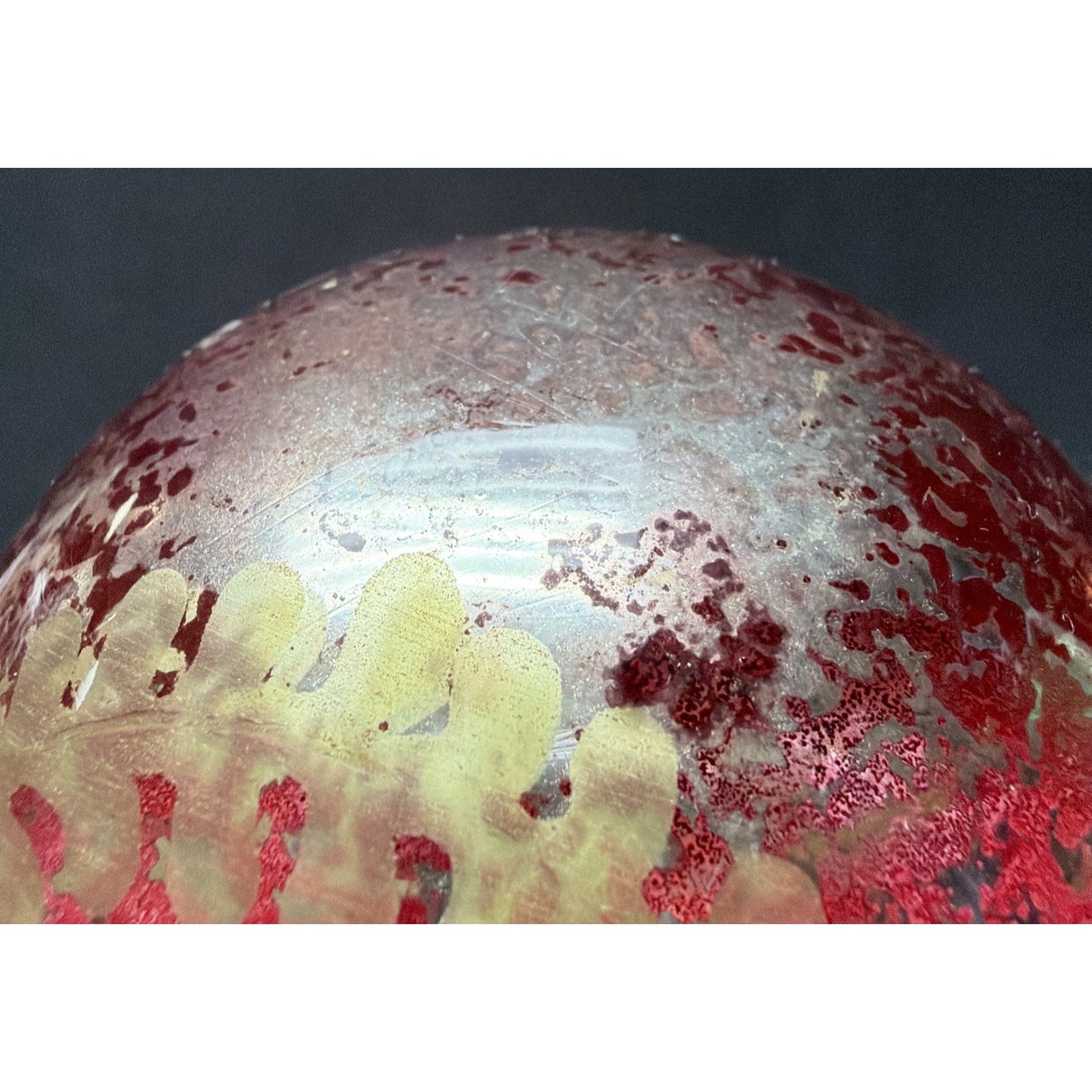 Pottery Barn Red Mottle Mercury Glass Ornament Gold Etched Snowflake As Is Read