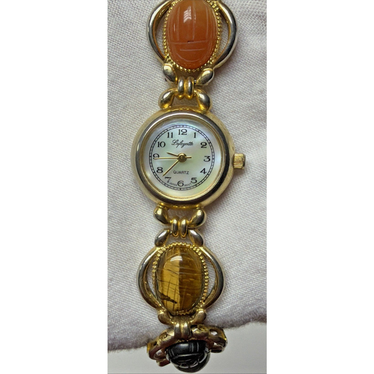Vtg Lafayette Scarab Beetle Watch Bracelet Ladies MOP 22mm Sz 6.5