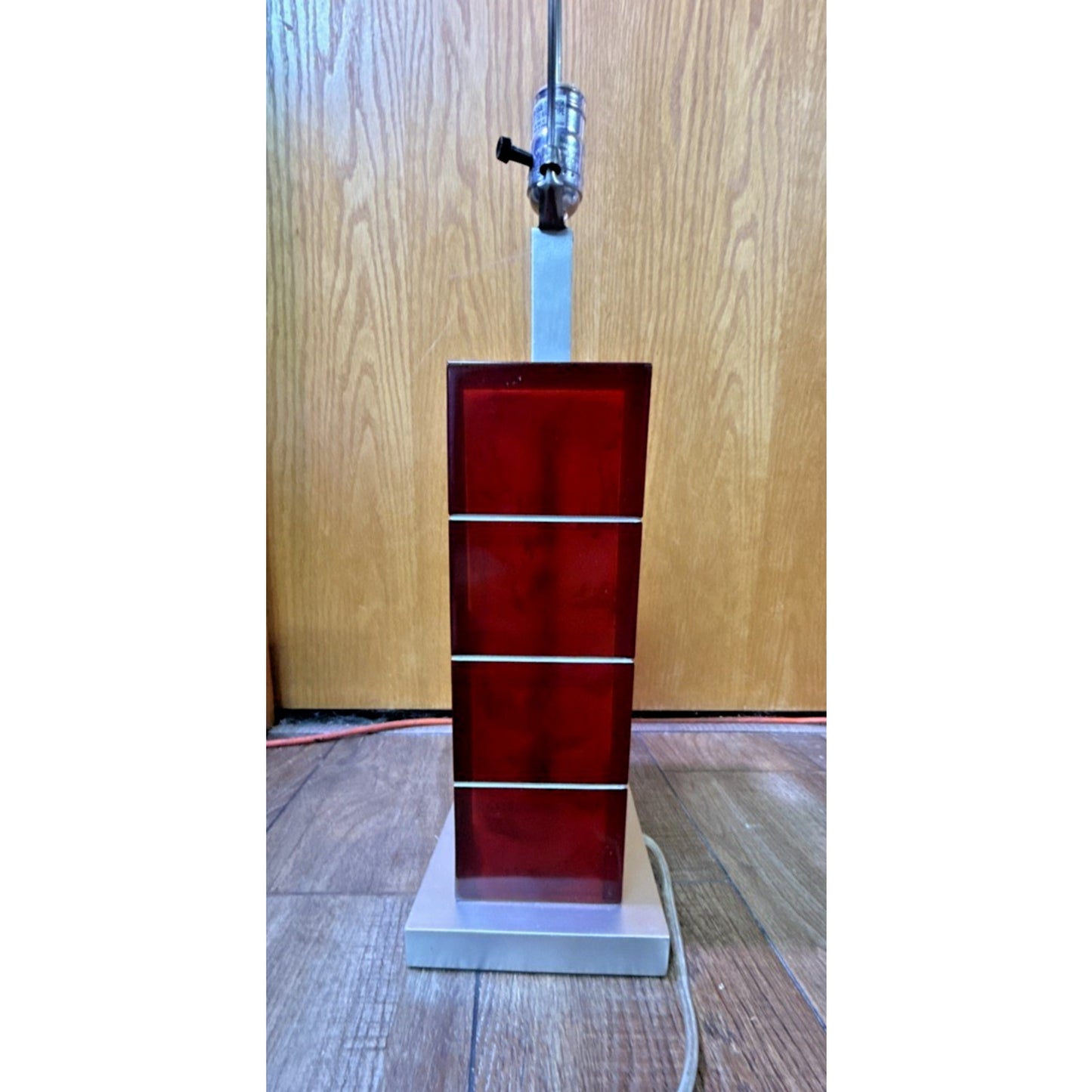 Vintage Modern Geometric Red Lucite Block Acrylic Stacked Lamp Metal Base As Is