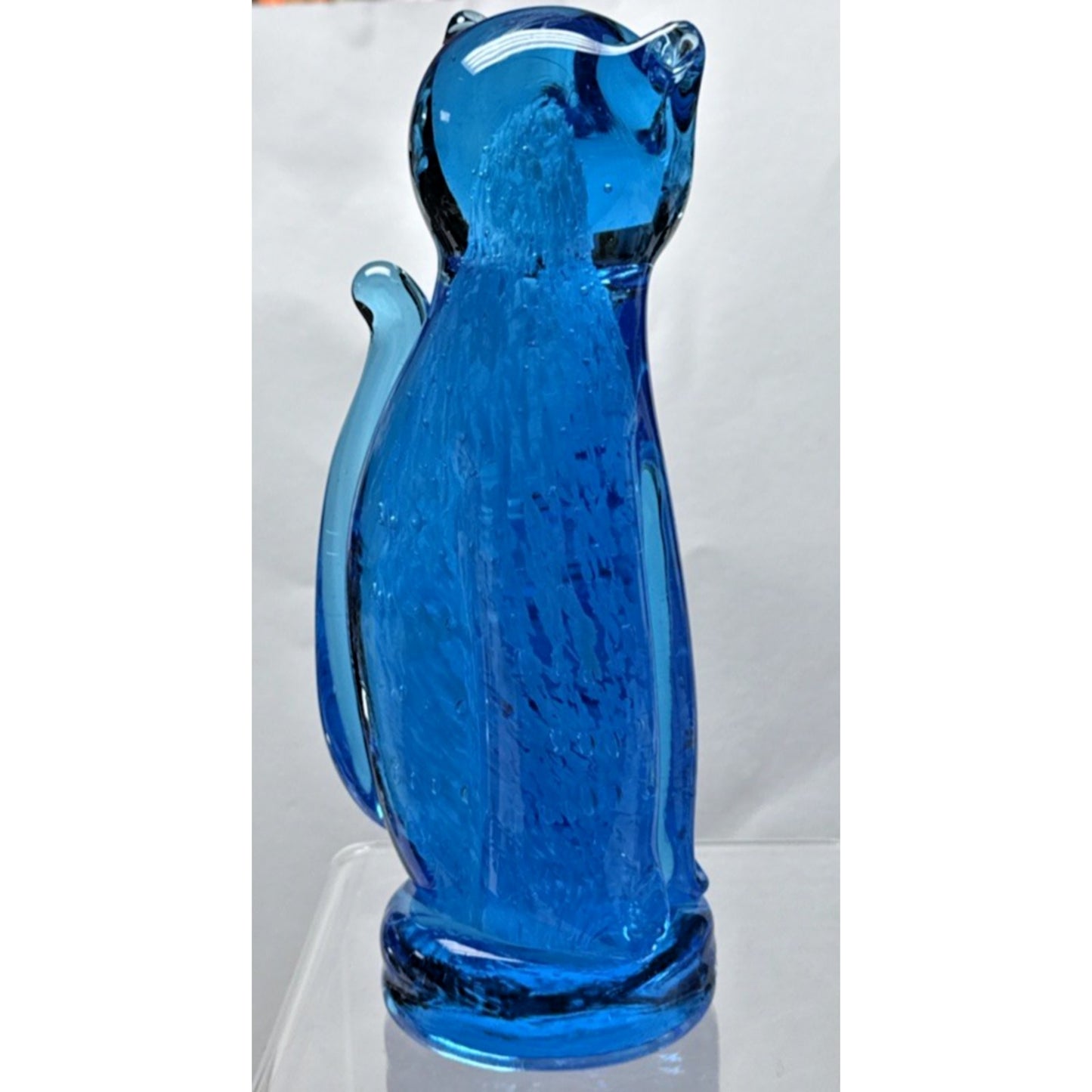 Vtg Altaglass Blue Mottled Layered Glass Cat Figurine Medicine Hat As-Is