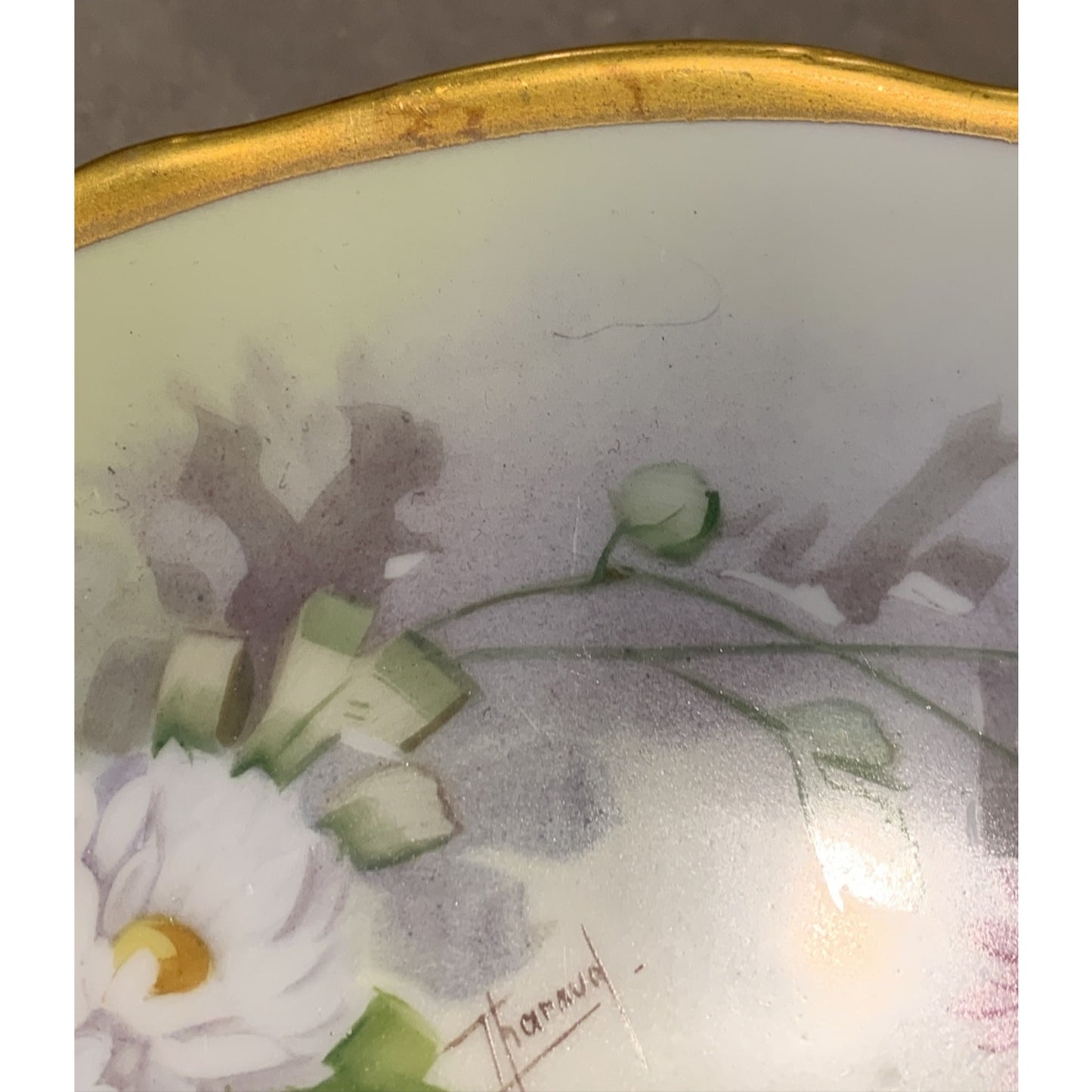 Old GD & Cie Avenir Limoges Hand Painted Plate Floral Gold Rim Signed Tharaud