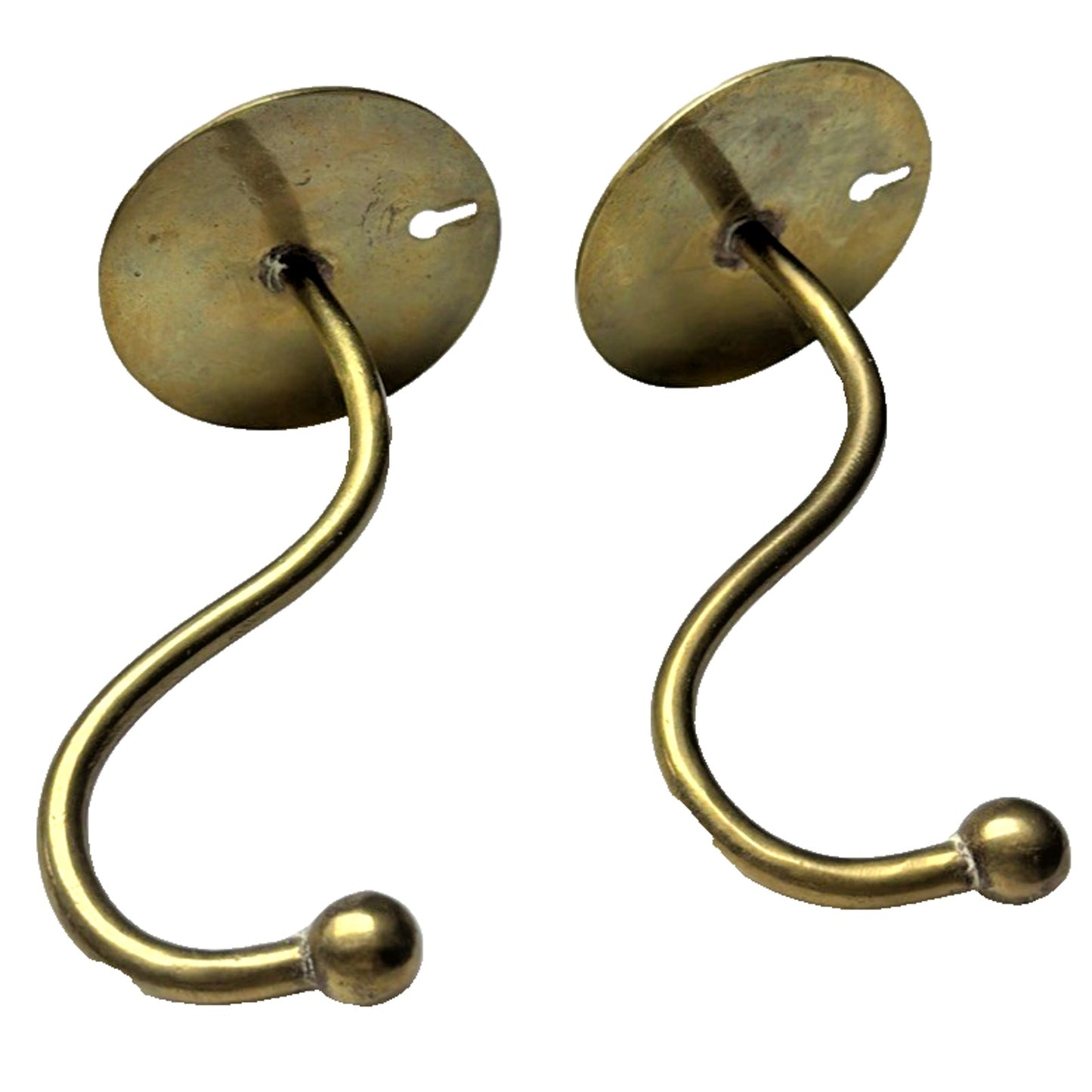 Vintage Lot of 2 Wall Mount Brass Metal Hooks