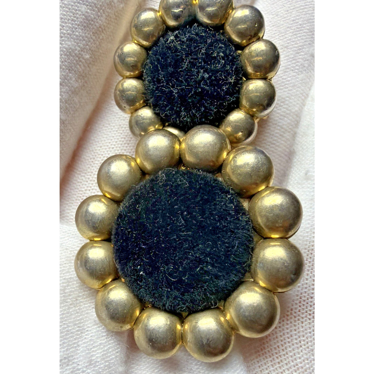 Lot of 2 Gold Tone Nony New York Gold Tone Bead Velvet Beaded Snap Button Covers