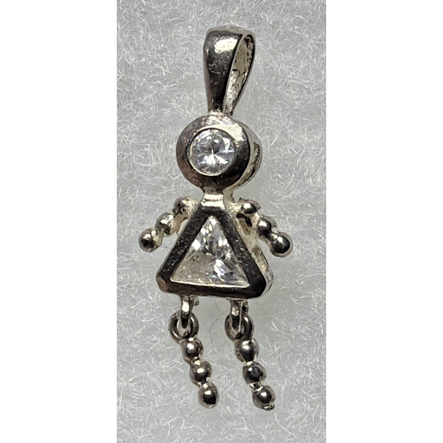 925 Sterling Silver White CZ April Birthstone Girl Articulated Charm Pendant
