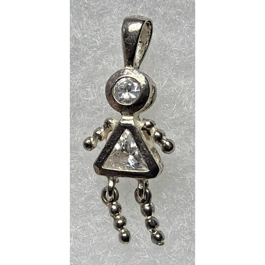 925 Sterling Silver White CZ April Birthstone Girl Articulated Charm Pendant