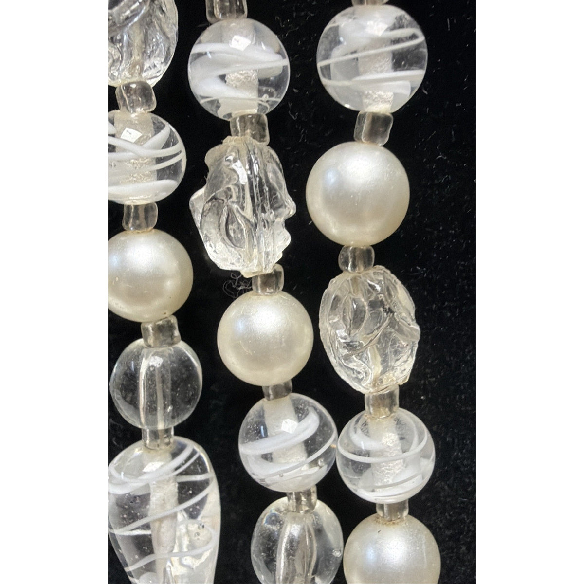 Vintage Japan Multi Strand Beaded Necklace Art Glass Faux Pearl Lucite Molded