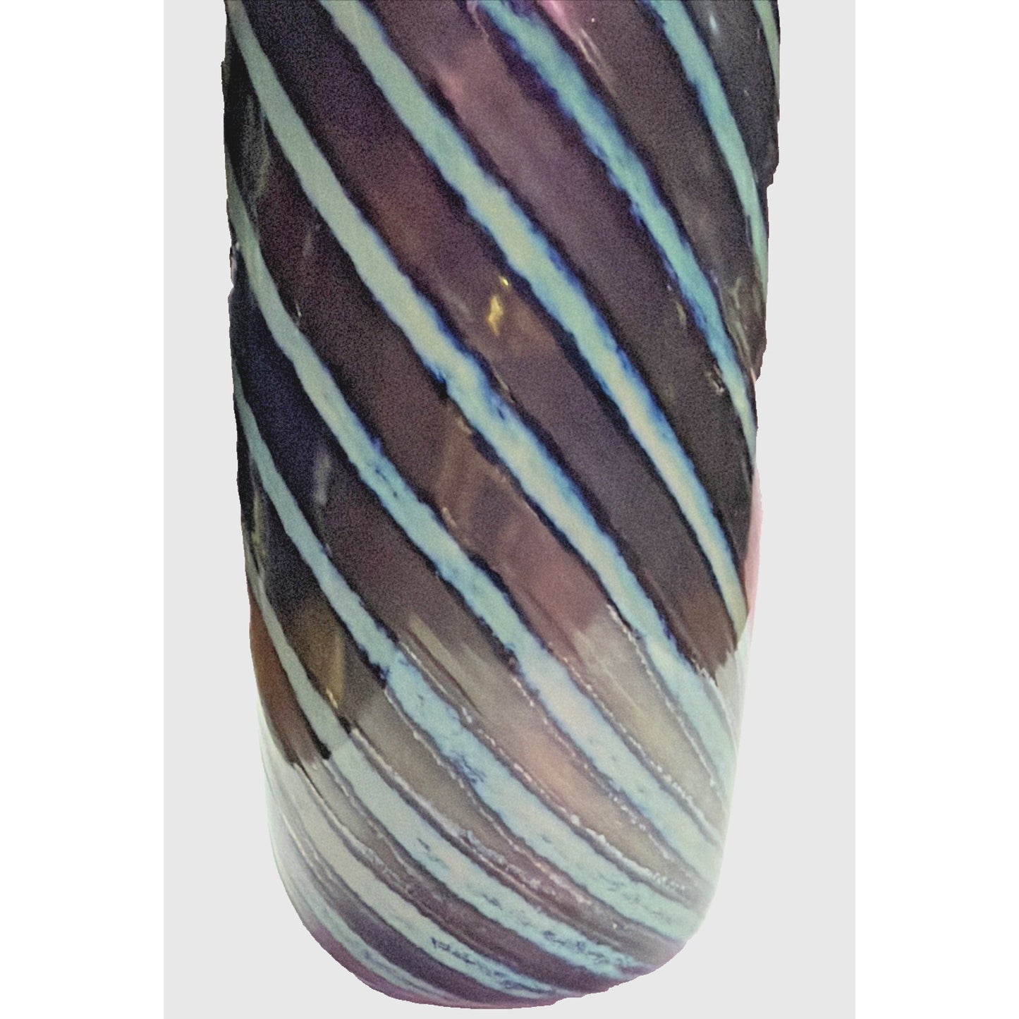 Jon Bush Iridescent Art Glass Vase Black Green Spiral Abstract Red Lip Signed