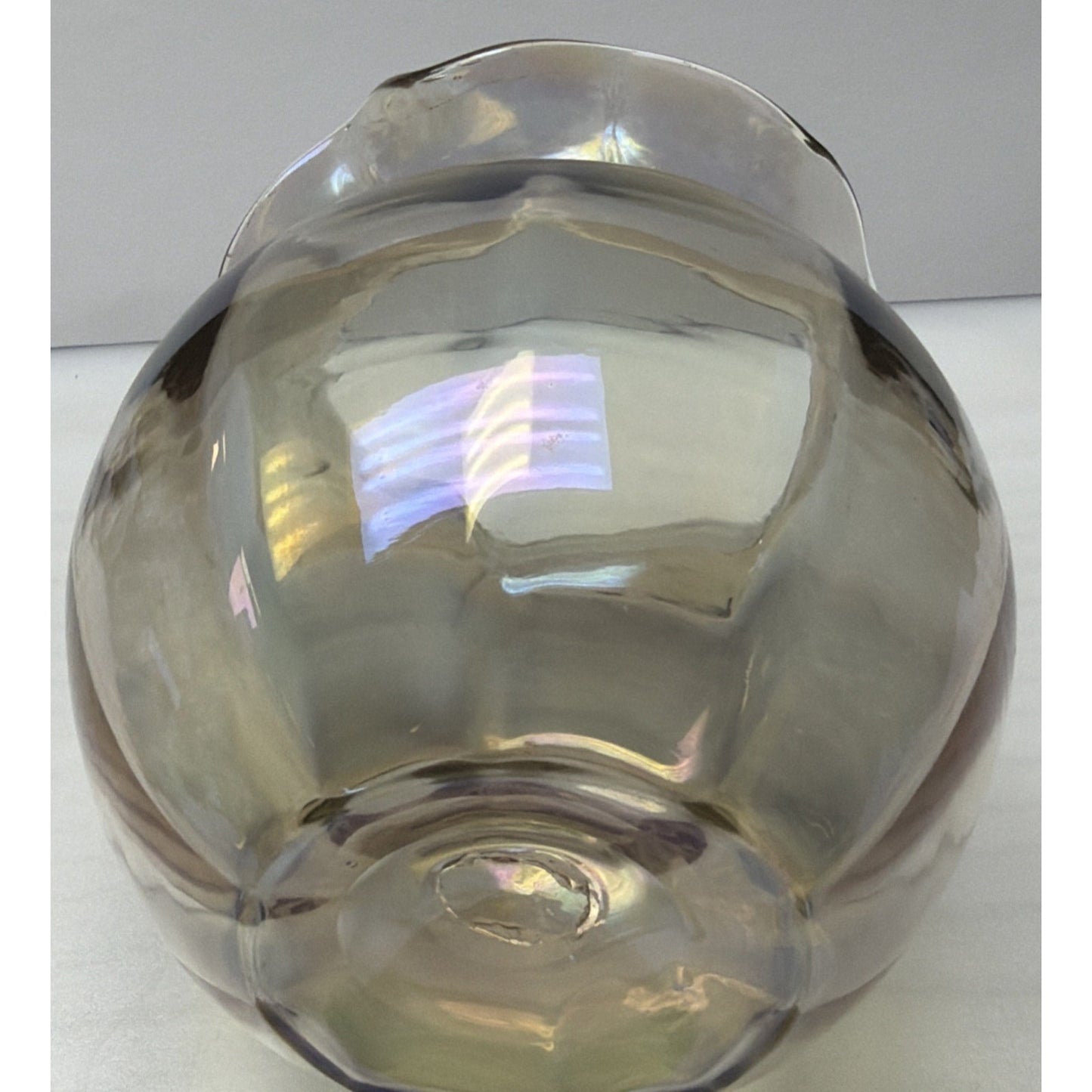 Victorian Loetz Moser Smoke Gray Iridescent Vase Ruffle Optic Rose Bowl As Is