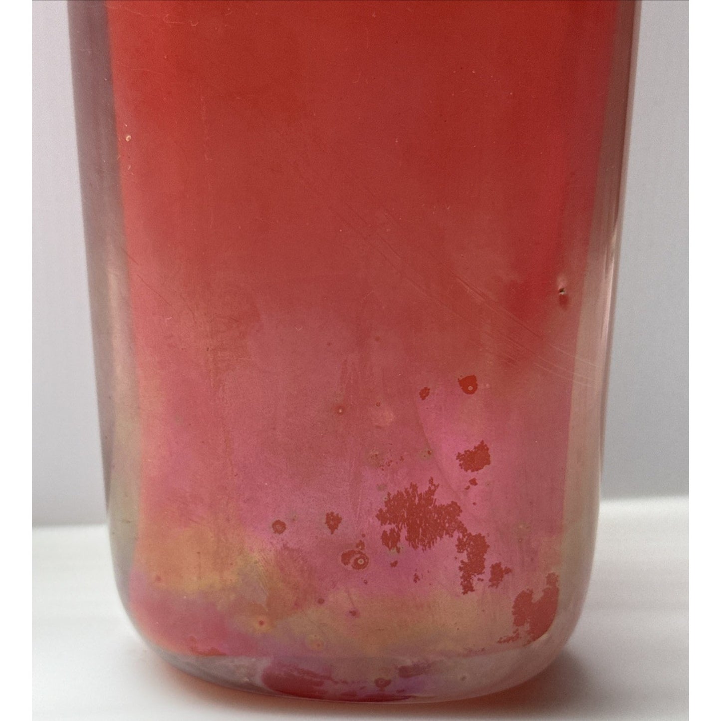 Murano Paolo Venini Velati Bottiglie Incised Triangular Bottle Red Orange As-Is