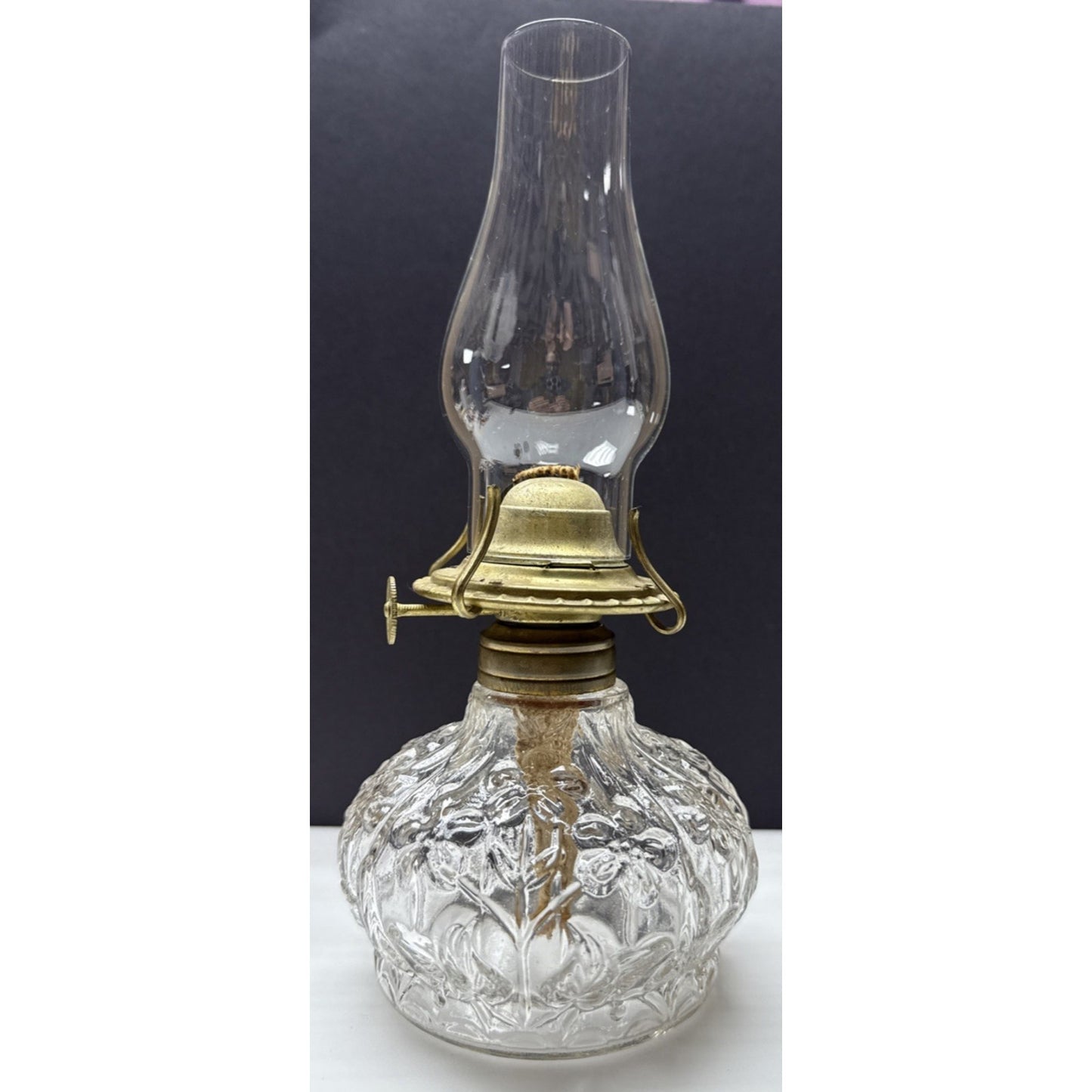 Antique EAPG Plume Atwood Triple Flower Forget Me Not Mini Oil Lamp Eagle Mfg Co