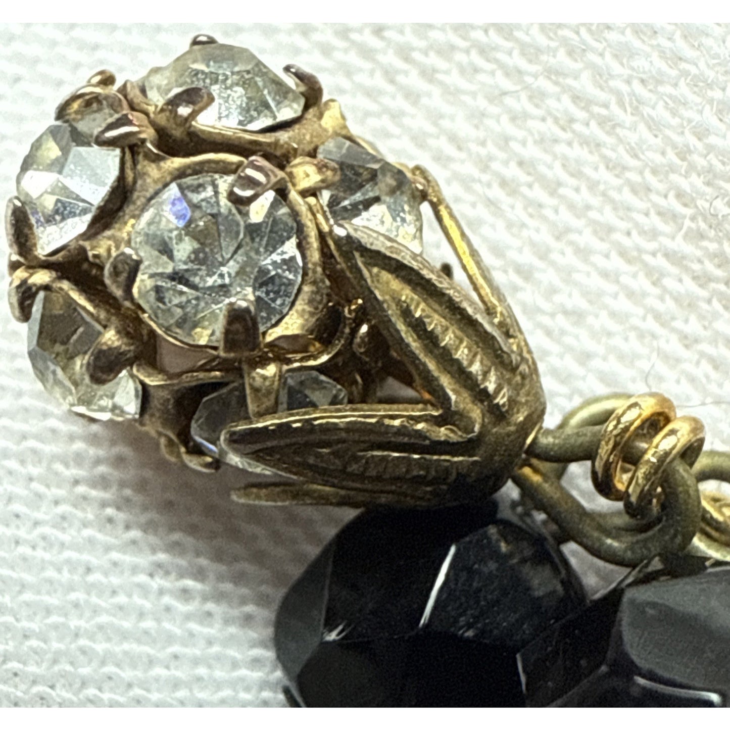 Vtg Black Faceted Glass Cluster Dangle Drop Earrings Disco Ball Rhinestone As-Is