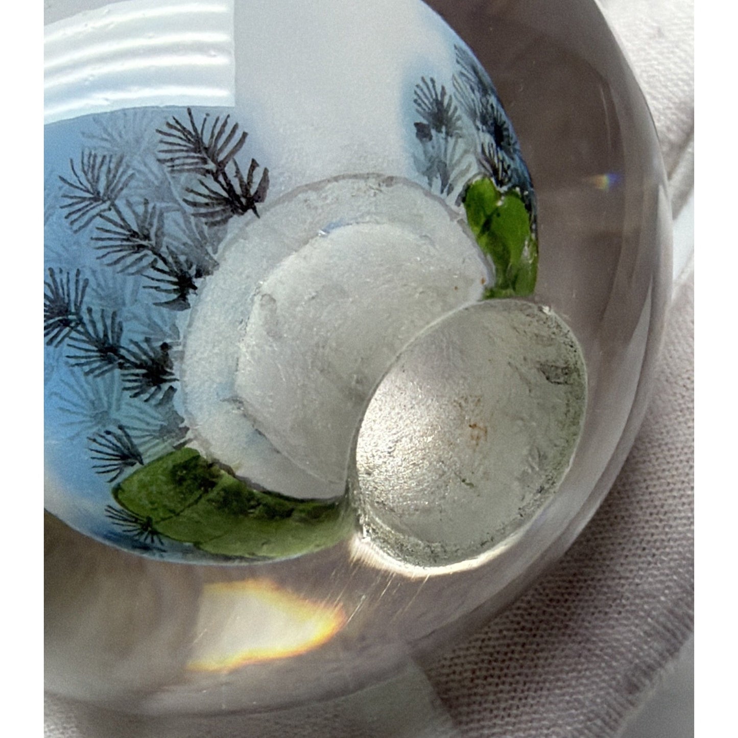 Vtg Asian Reverse Painted Glass Ball Paperweight Fish Lotus Tree Plenty of Fish