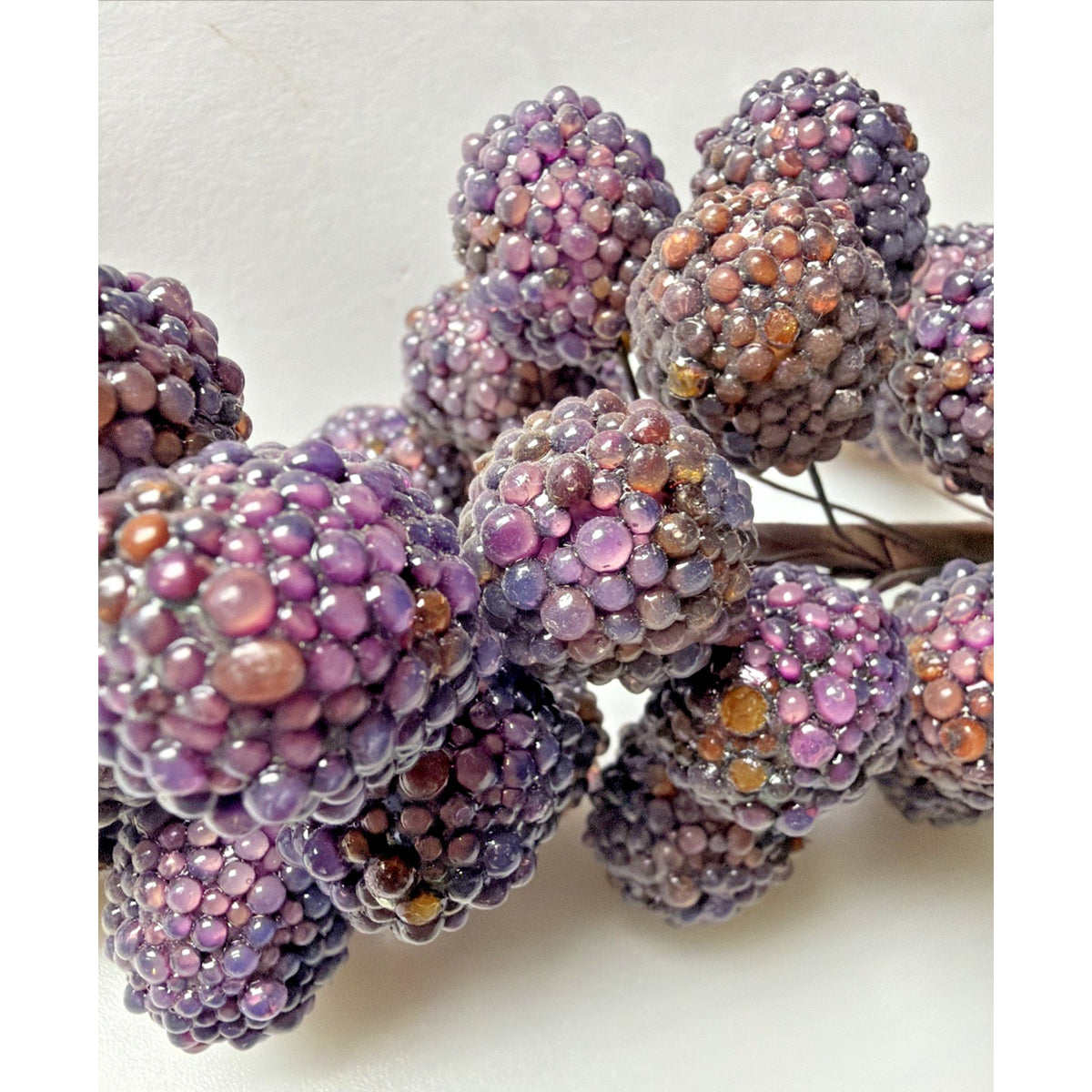 MCM Grape Cluster Glass Beaded Stem Leaves Fruit Purple As Is