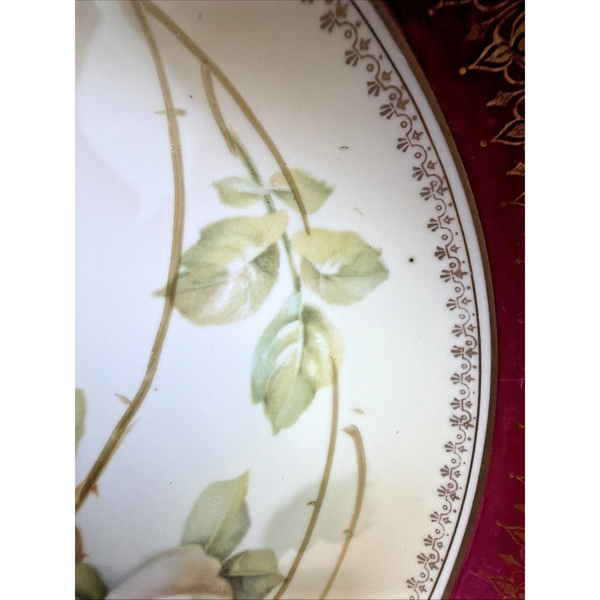 Antique RS Prussia Germany Hand Painted Rose Handle Bowl Platter Ornate Burgundy