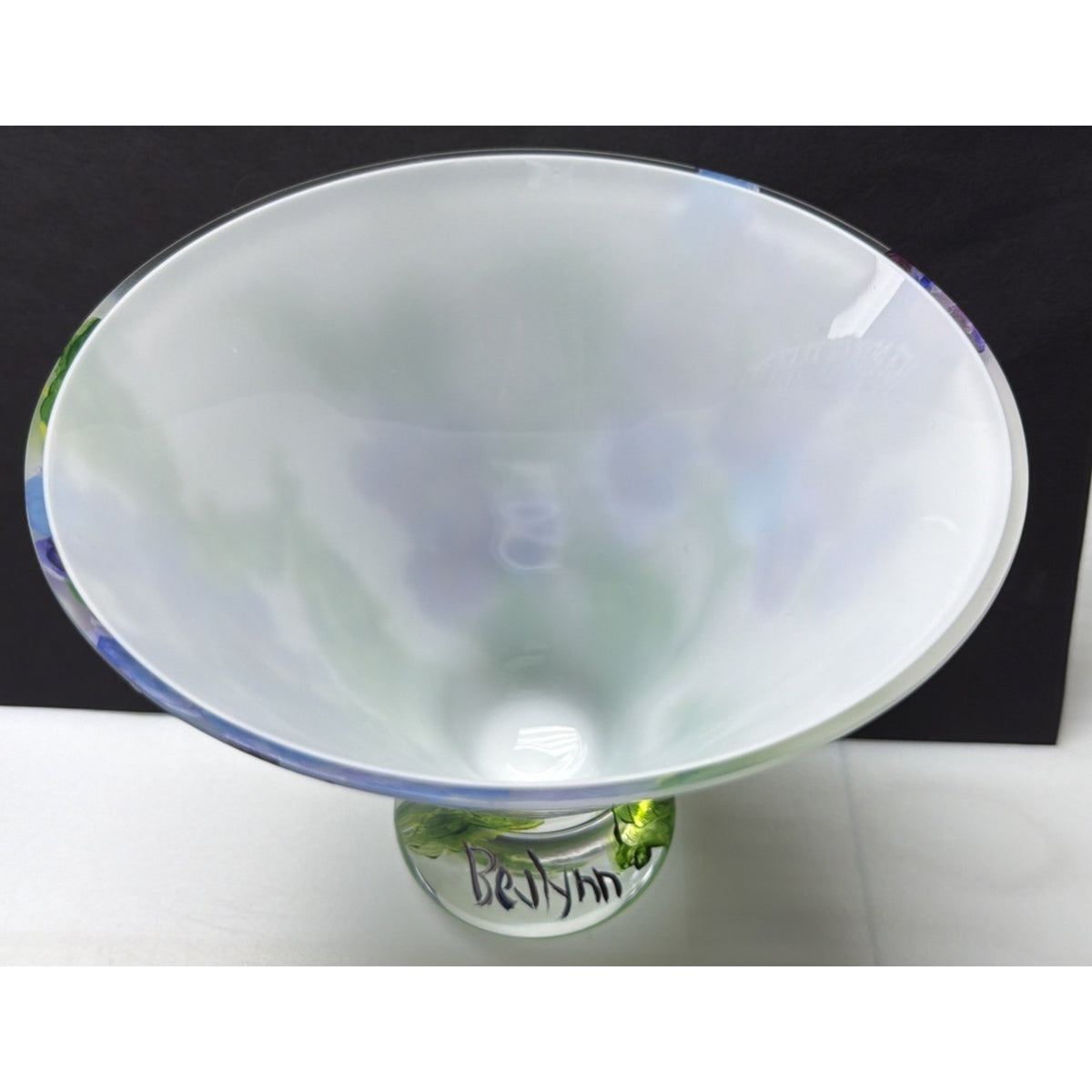 Vintage Mouth Blown Cased Art Glass Vase Hand Painted Floral Primrose Signed