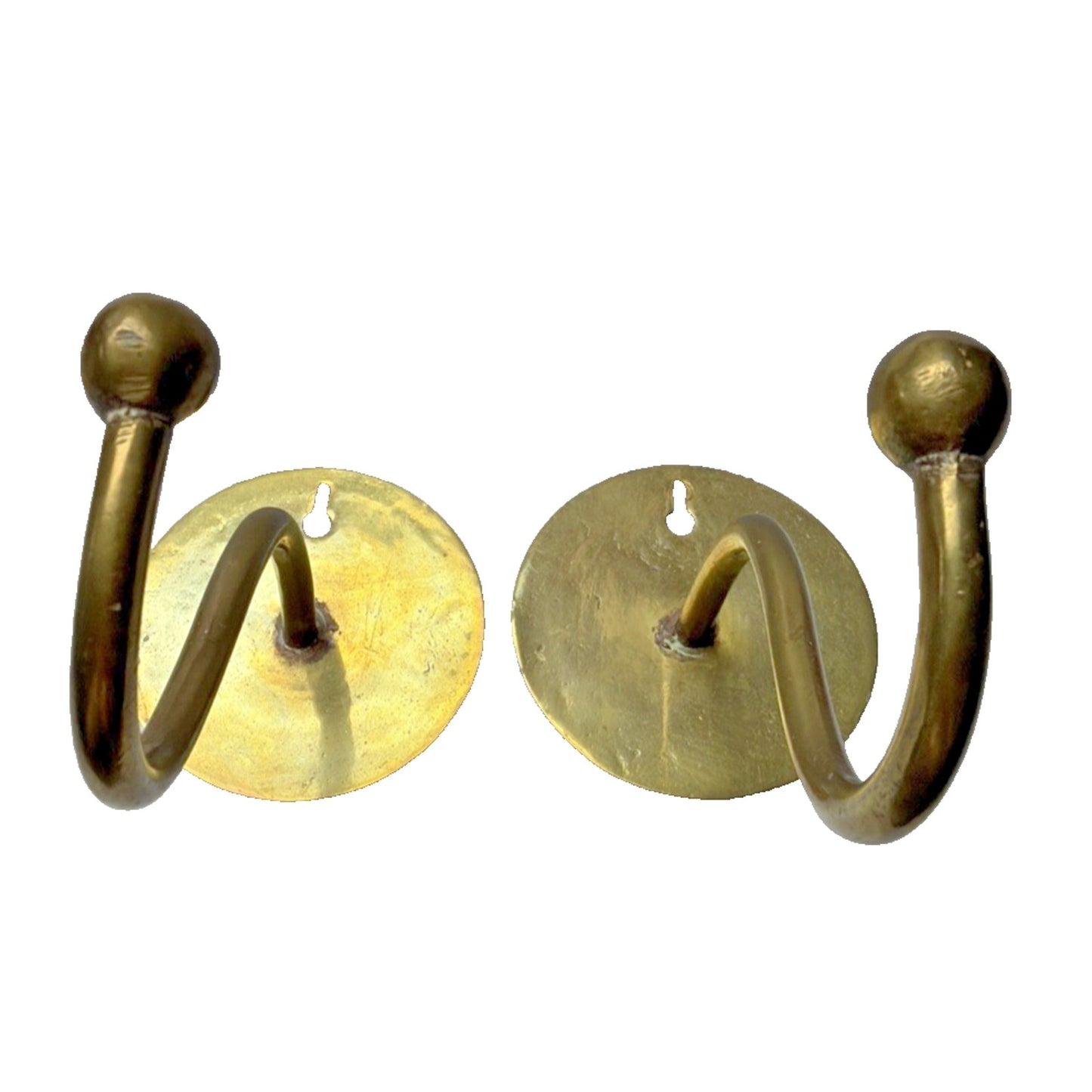 Vintage Lot of 2 Wall Mount Brass Metal Hooks
