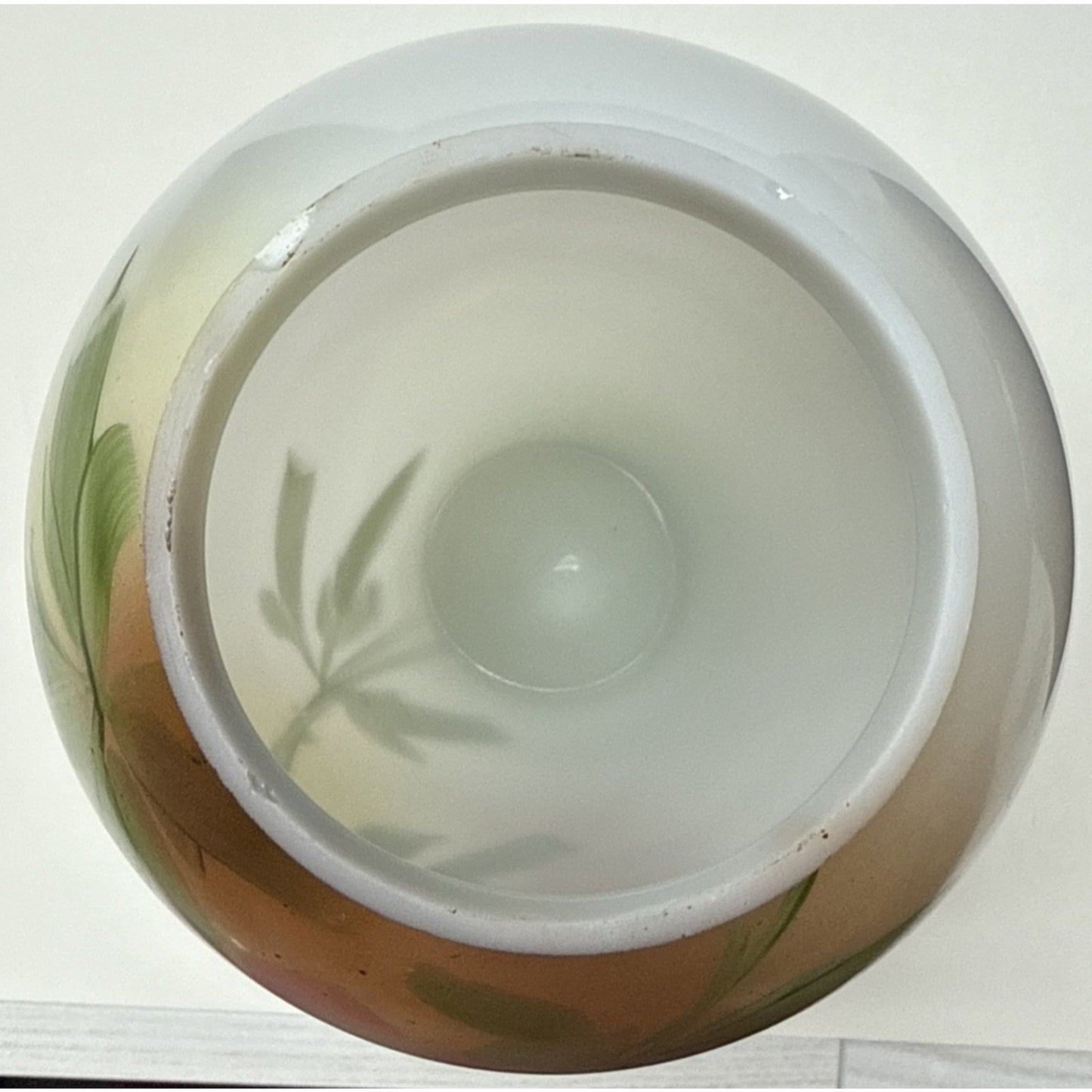 EAPG Victorian Fostoria Opaque Milk Glass Hand Paint Green Rose Bulb Vase As-Is