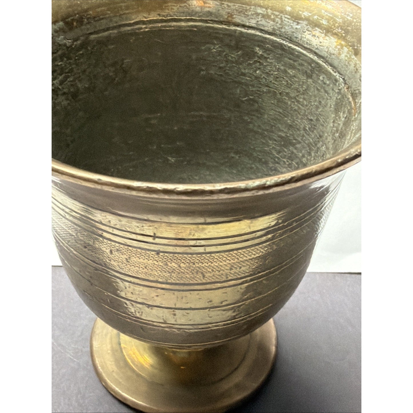 Old Brass Bronze Colored Pestle Mortar Footed Apothecary Pharmacy As Is Read