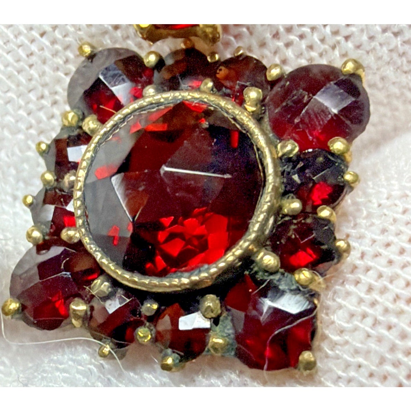 Victorian Red Garnet Star Snowflake Cluster Germany Brooch Pin Screw Earrings