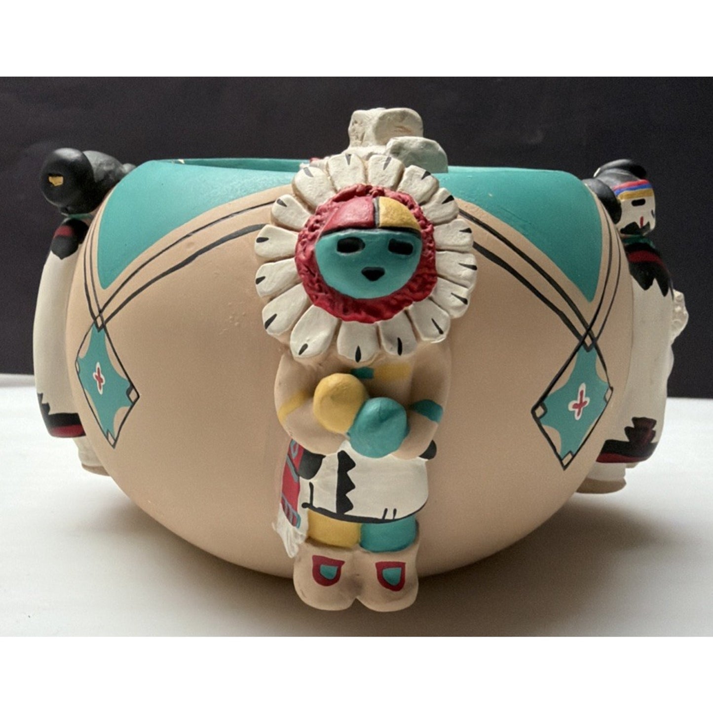 Friendship Bowl Teissedre Pueblo Pottery Ceramic Kachina Dancers House As-Is