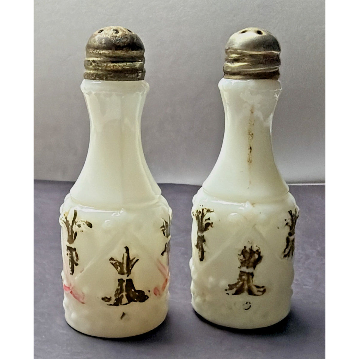 EAPG Eagle Glass Co No 46 Fleur de Lis Shakers Painted As Is