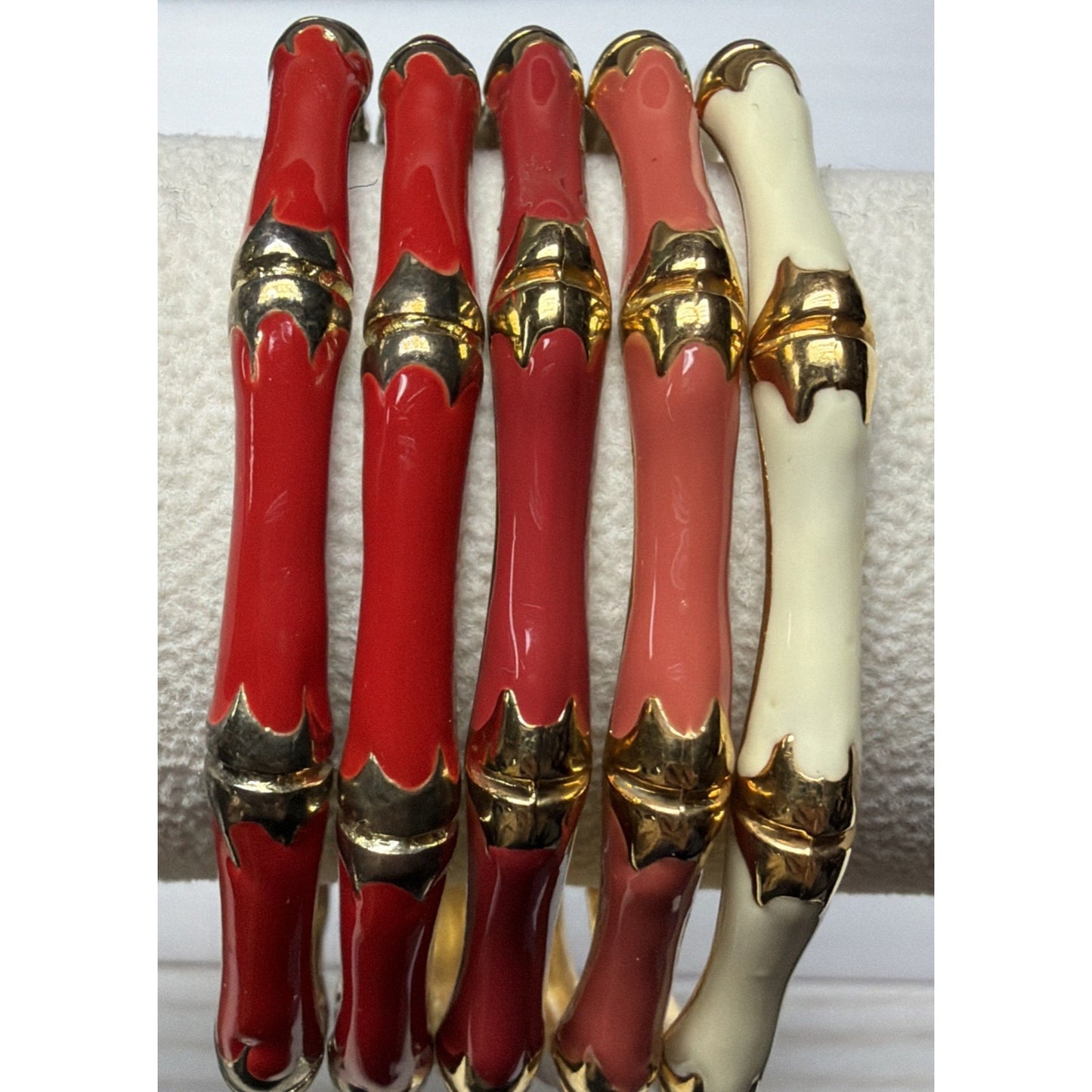 Vintage Lot of 5 Gold Metal Brass Enamel Bamboo Bracelets As Is