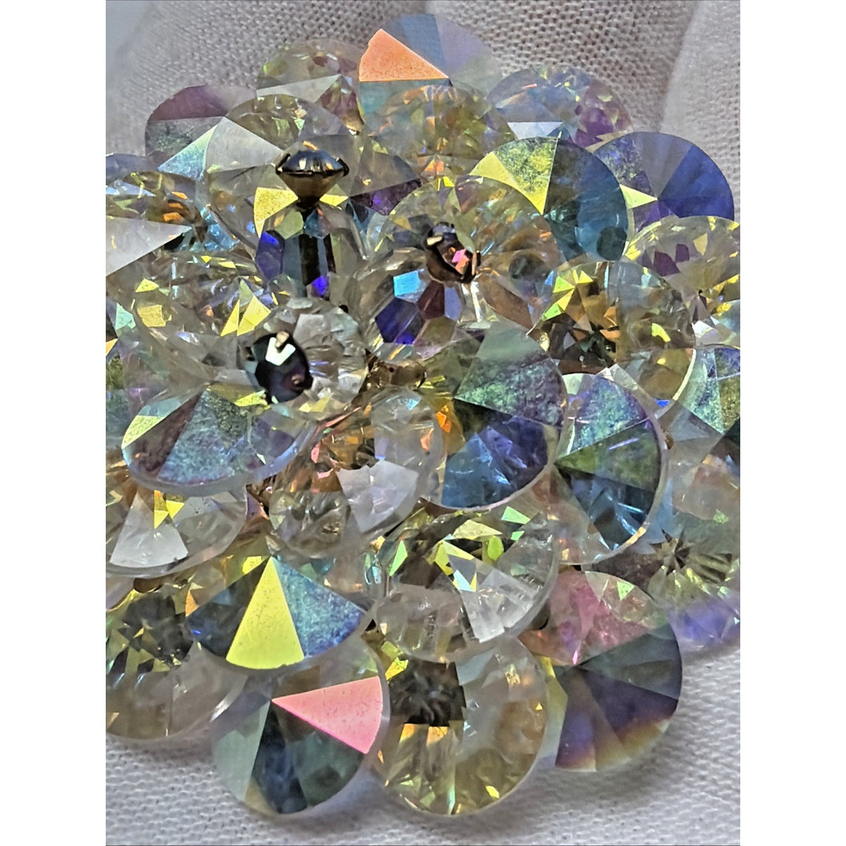 Vintage AB Crystal Faceted Rhinestone Brooch Rivoli Beaded