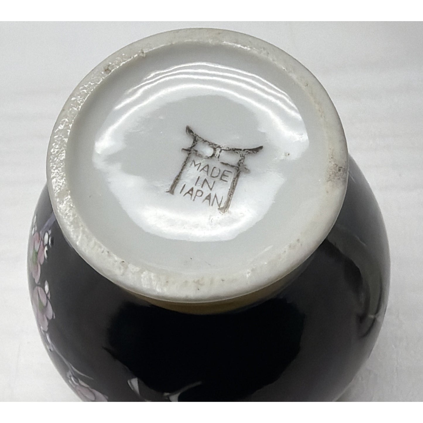 Vintage Japanese Hand Painted Black Porcelain Phoenix Ginger Jar Urn Lid Floral