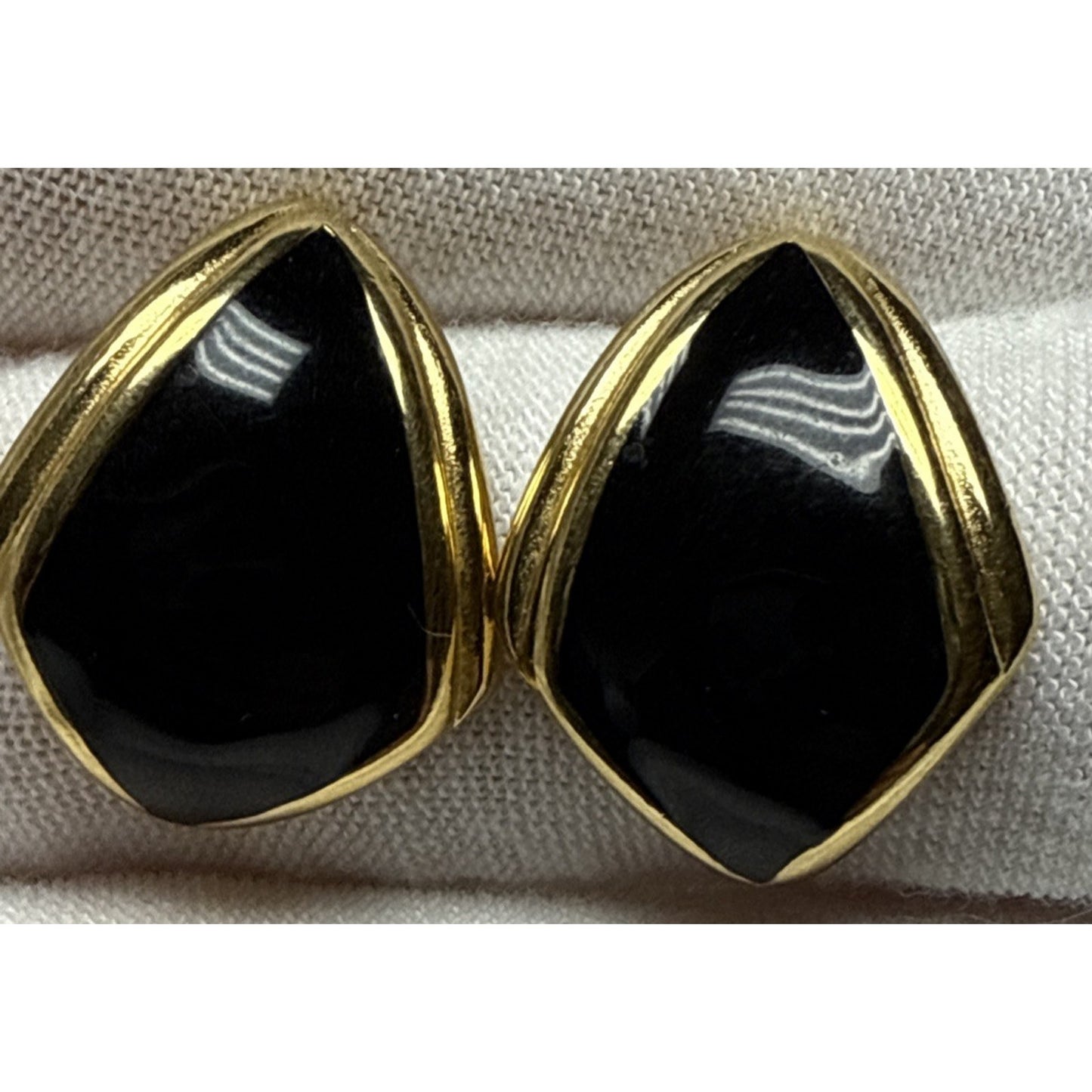 Vintage Monet Gold Tone Black Enamel Kite Shaped Earrings
