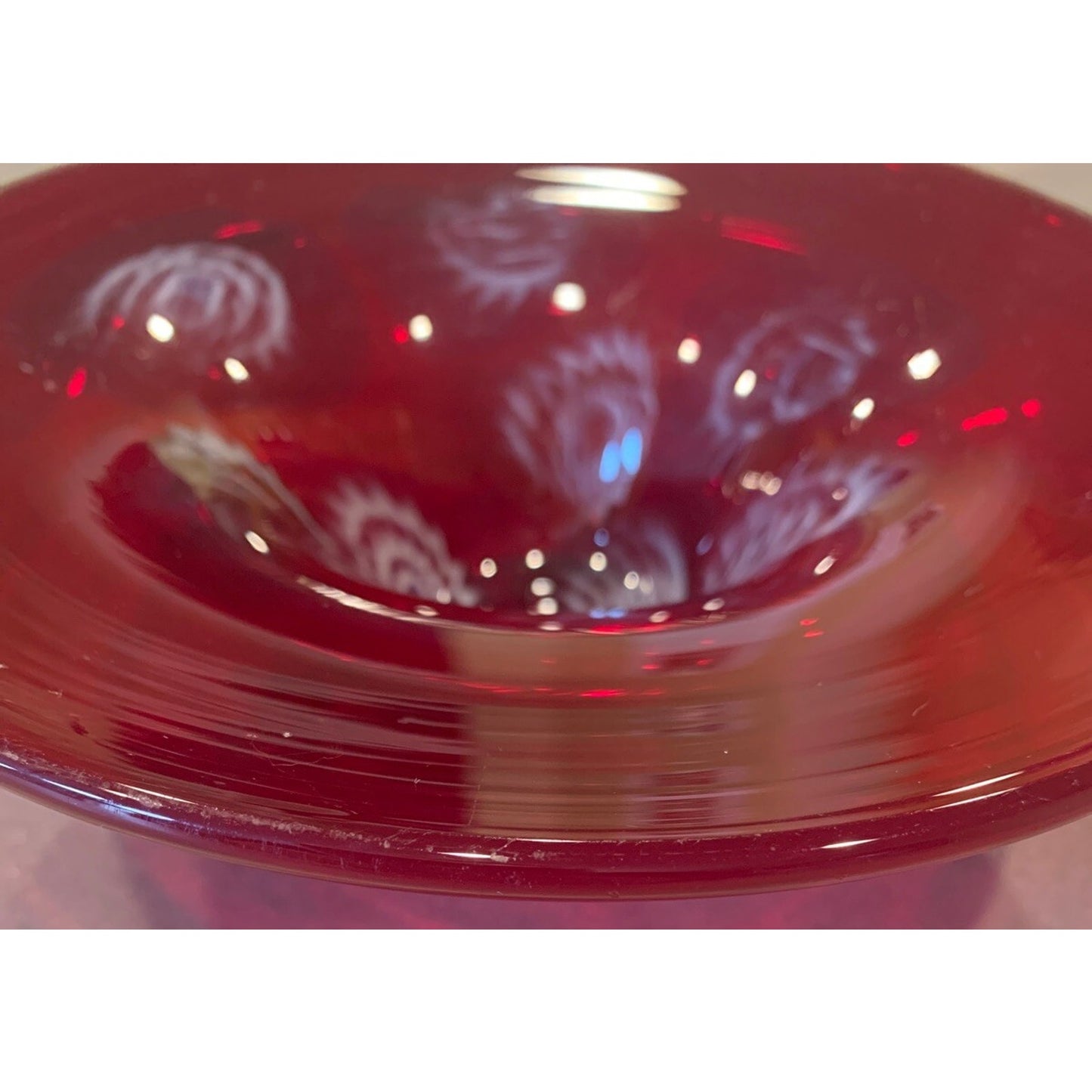 Vintage Murano Art Glass Venetian Murrine Bowl Cherry Red Millefiori Flower