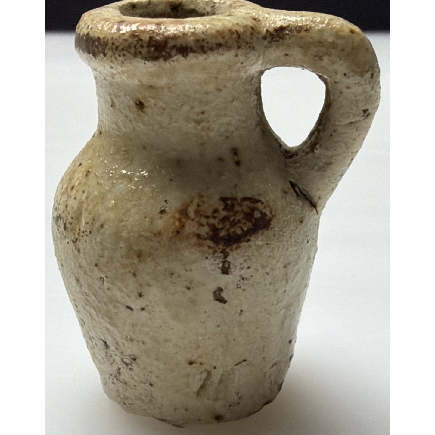 Antique Primitive Miniature Pottery Jug Handled Pitcher As Is