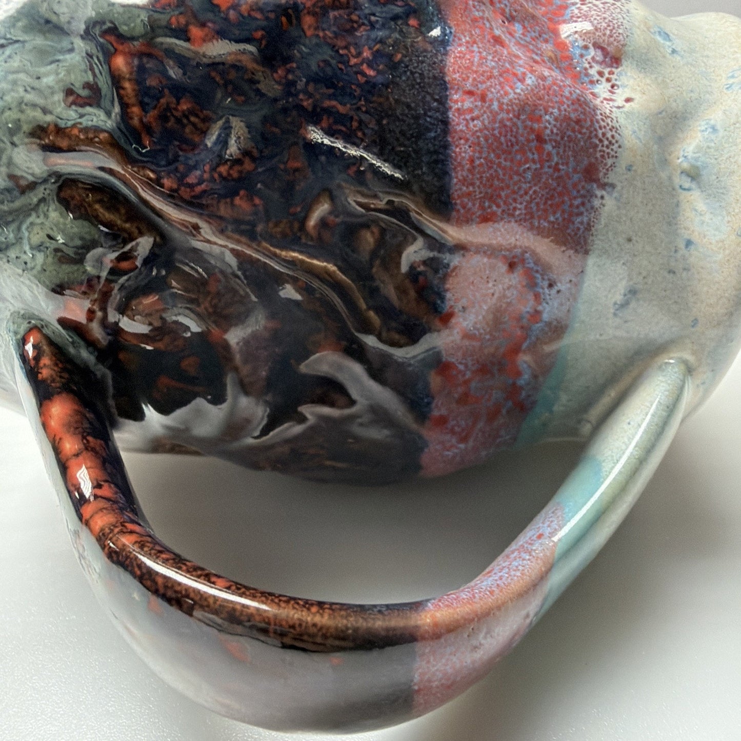 Vintage Studio Art Pottery Mug Glazed Twisted Handle Brown Blue Glazed Signed