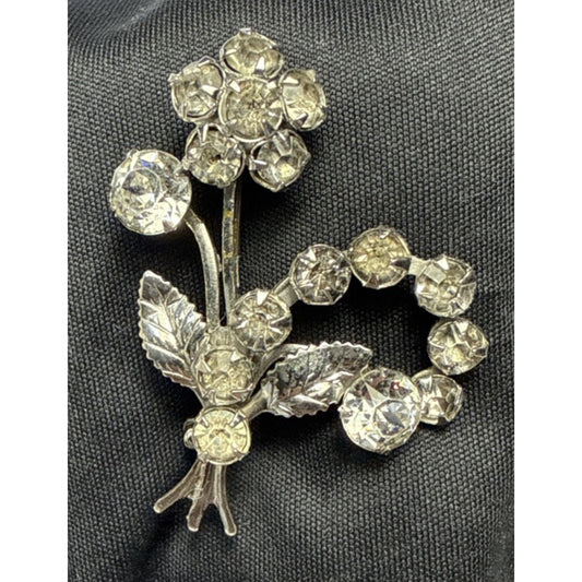 Art Deco Flower Bouquet Floral Spray Faceted Rhinestone Pendant Brooch