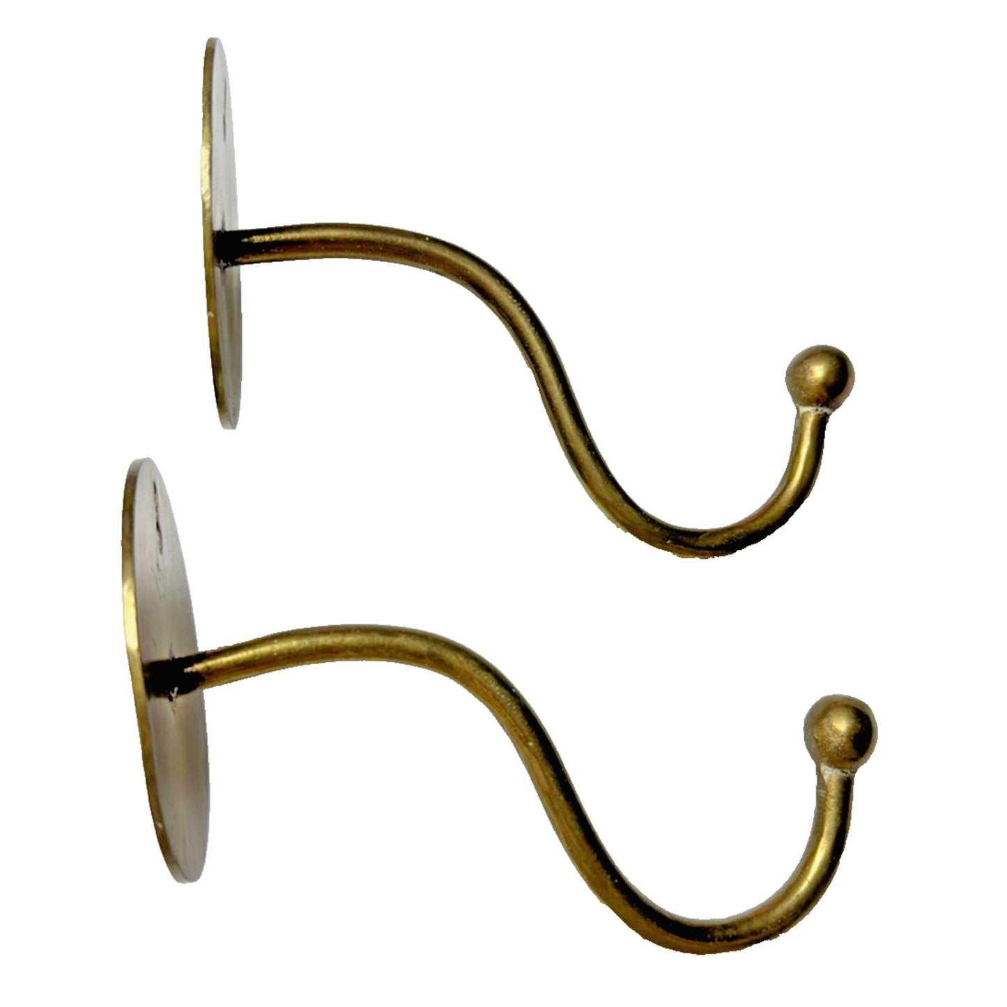 Vintage Lot of 2 Wall Mount Brass Metal Hooks